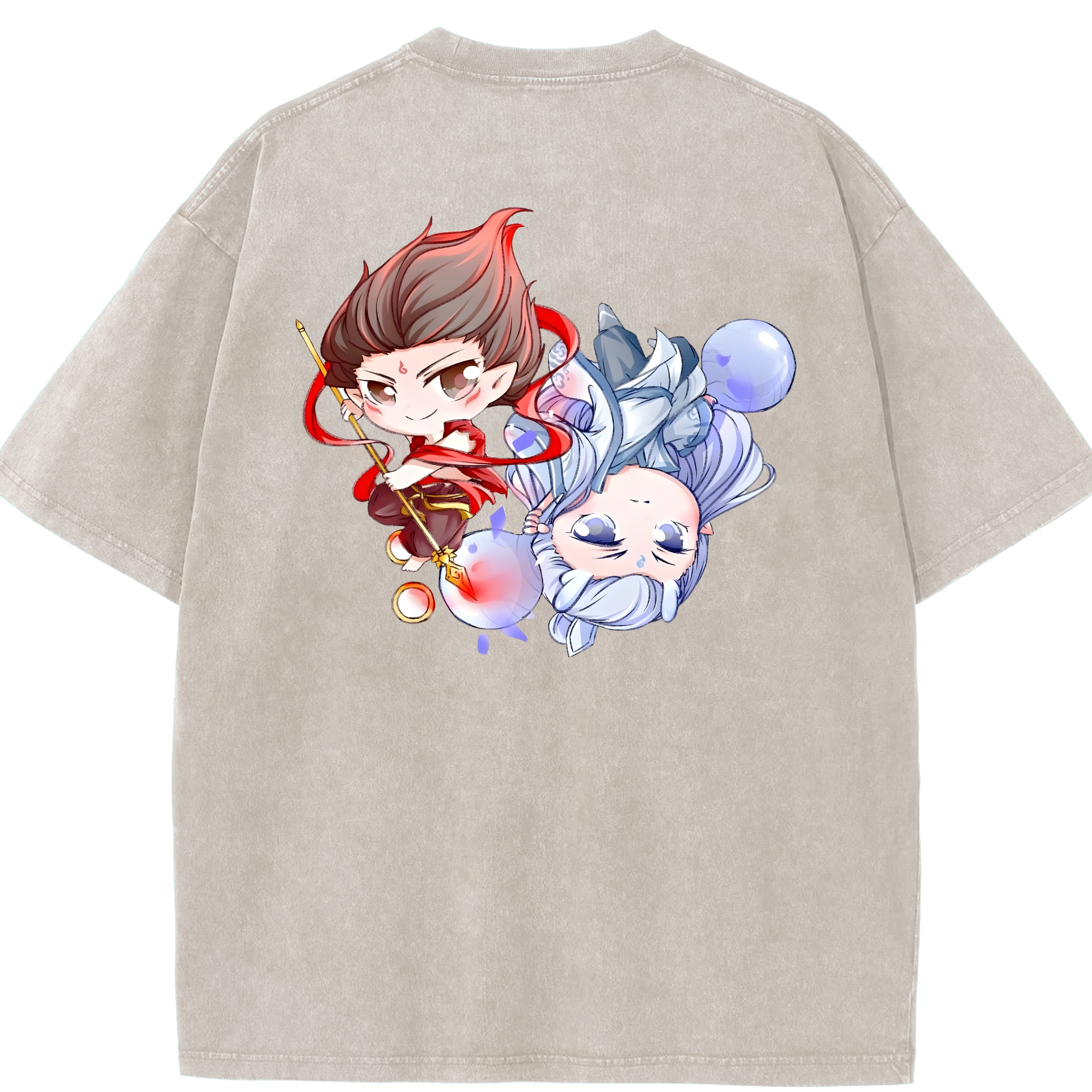 （画像用） Ne Zha 2 ナタ 魔童の大暴れ 綿100% ヴィンテージ風 半袖Tシャツ（背面プリント）