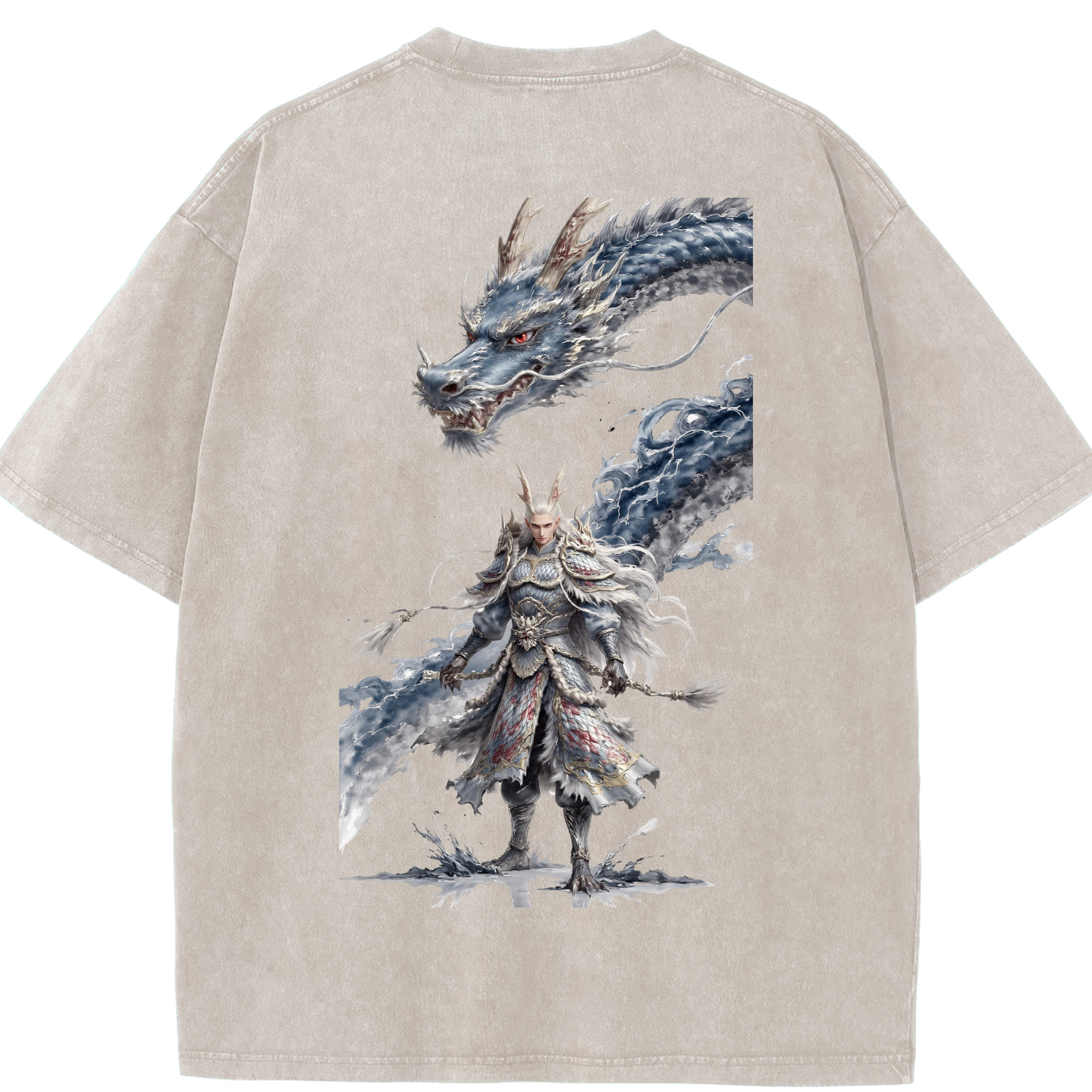 （画像用） Ne Zha 2 ナタ 魔童の大暴れ 綿100% ヴィンテージ風 半袖Tシャツ（背面プリント）