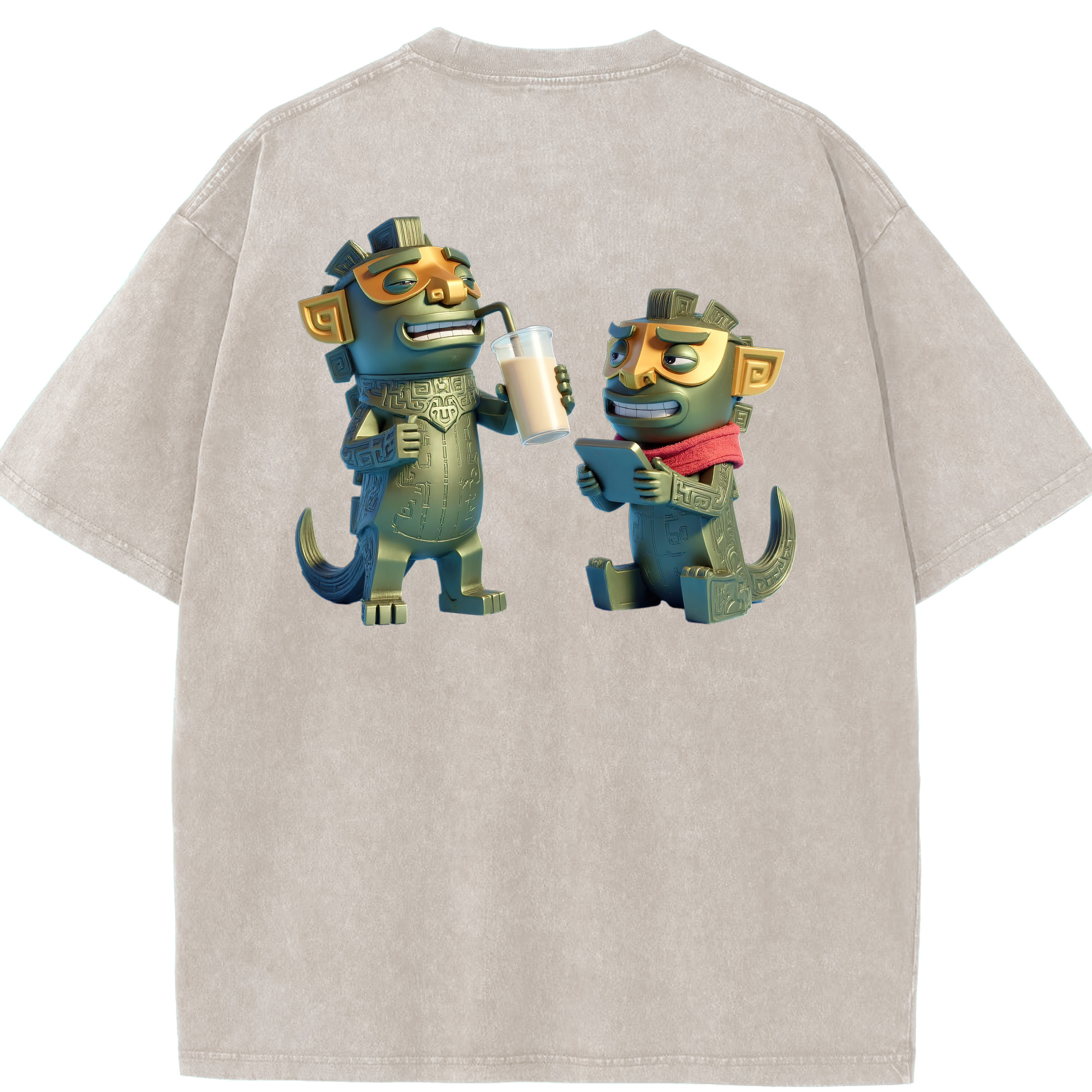 （画像用） Ne Zha 2 ナタ 魔童の大暴れ 綿100% ヴィンテージ風 半袖Tシャツ（背面プリント）