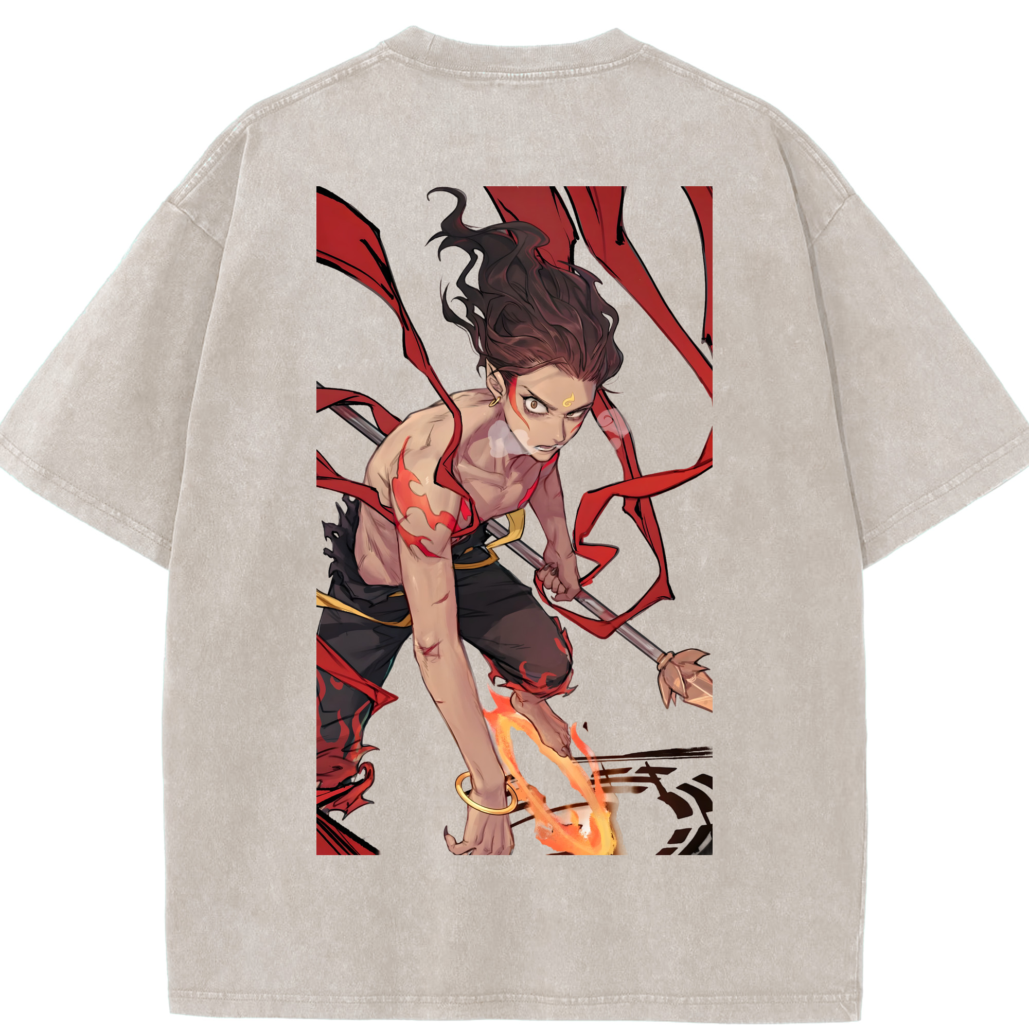 （画像用） Ne Zha 2 ナタ 魔童の大暴れ 綿100% ヴィンテージ風 半袖Tシャツ（背面プリント）