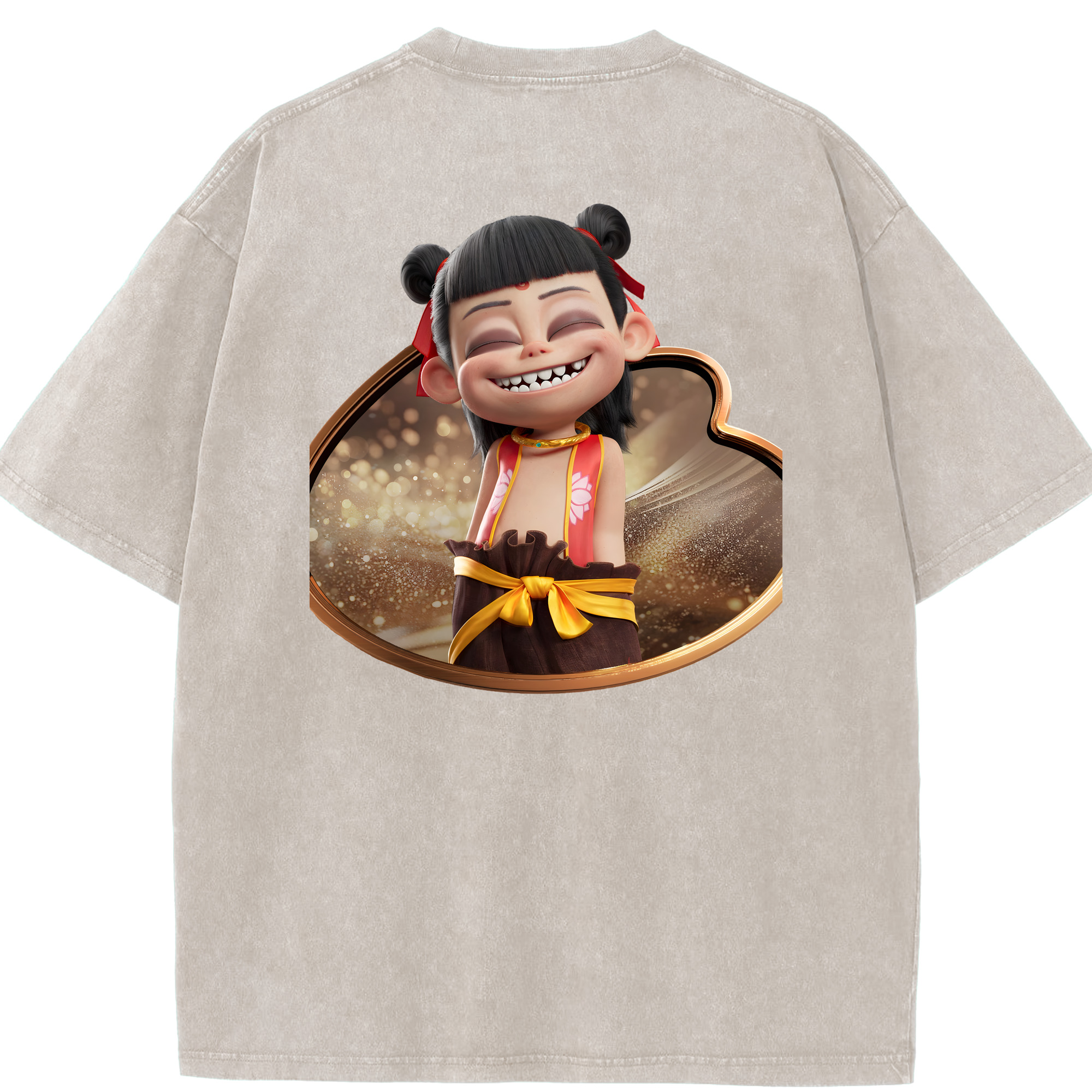 （画像用） Ne Zha 2 ナタ 魔童の大暴れ 綿100% ヴィンテージ風 半袖Tシャツ（背面プリント）