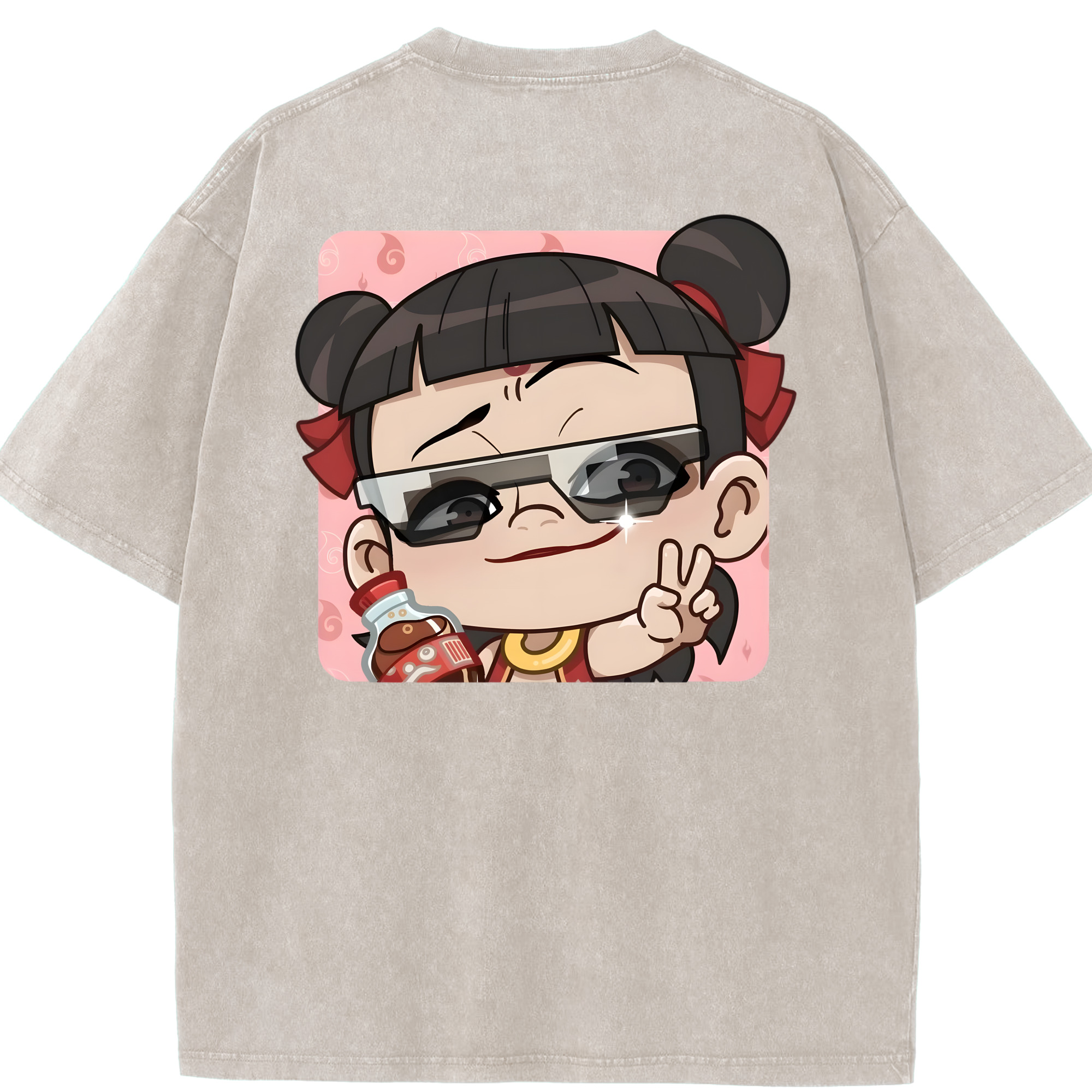 （画像用） Ne Zha 2 ナタ 魔童の大暴れ 綿100% ヴィンテージ風 半袖Tシャツ（背面プリント）