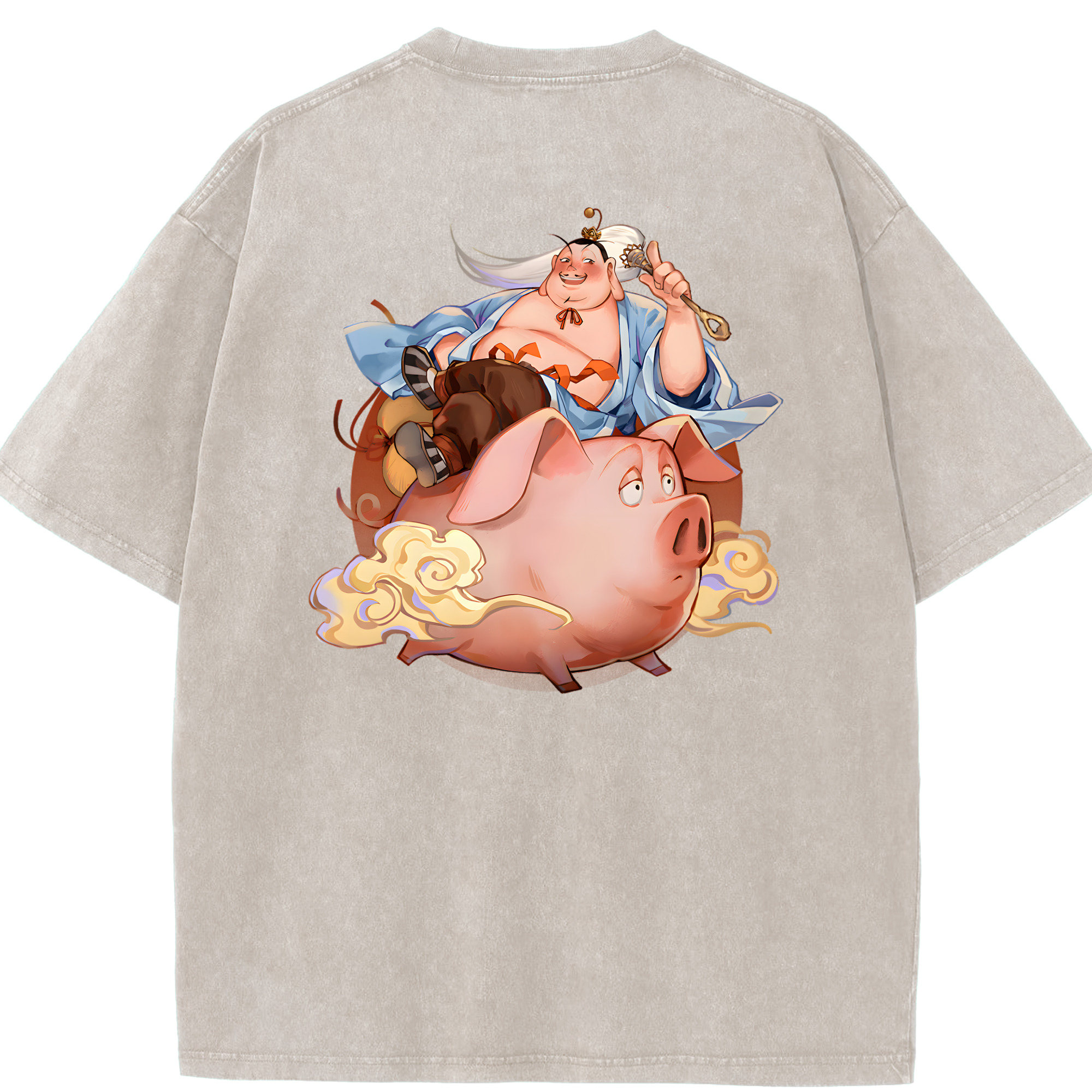 （画像用） Ne Zha 2 ナタ 魔童の大暴れ 綿100% ヴィンテージ風 半袖Tシャツ（背面プリント）