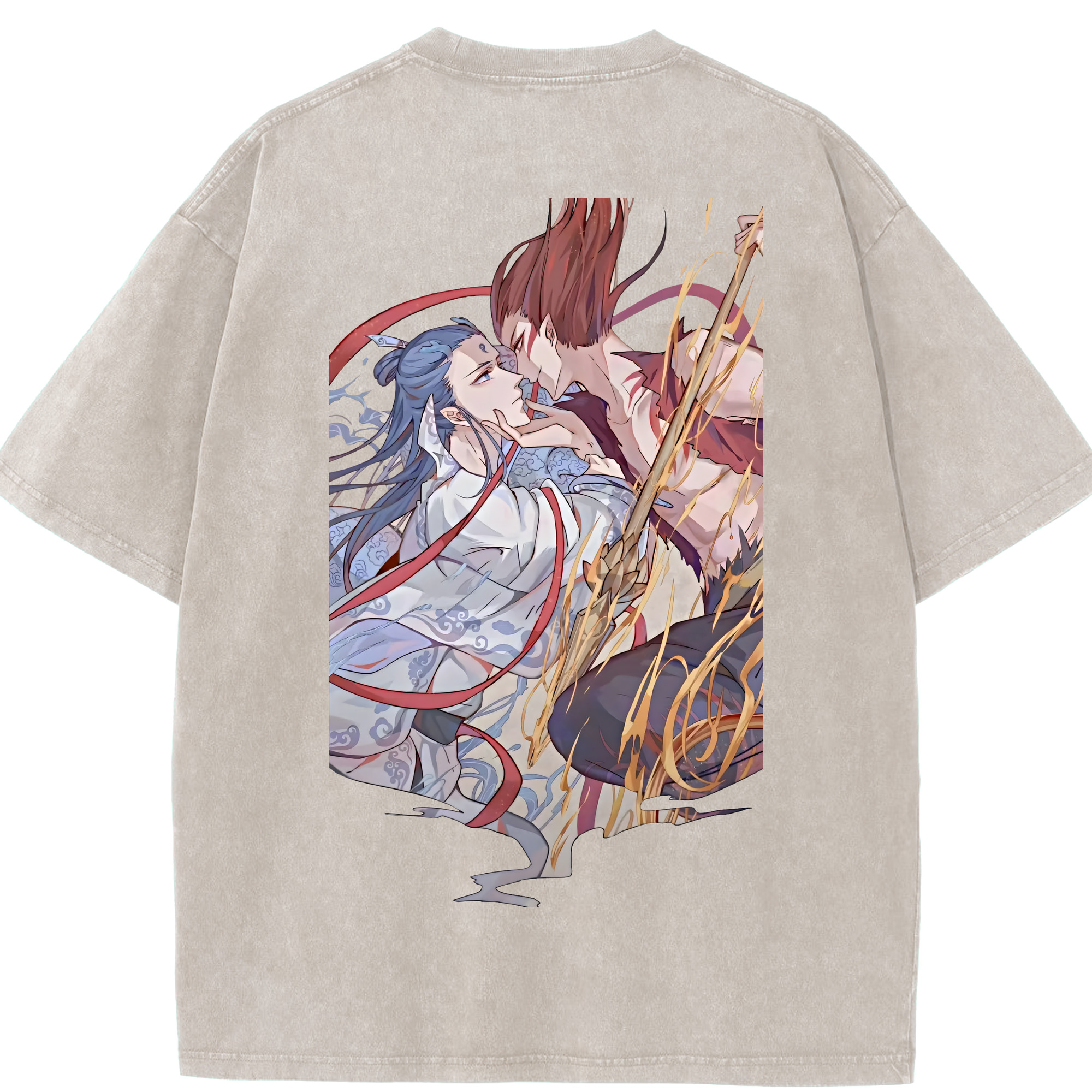 （画像用） Ne Zha 2 ナタ 魔童の大暴れ 綿100% ヴィンテージ風 半袖Tシャツ（背面プリント）