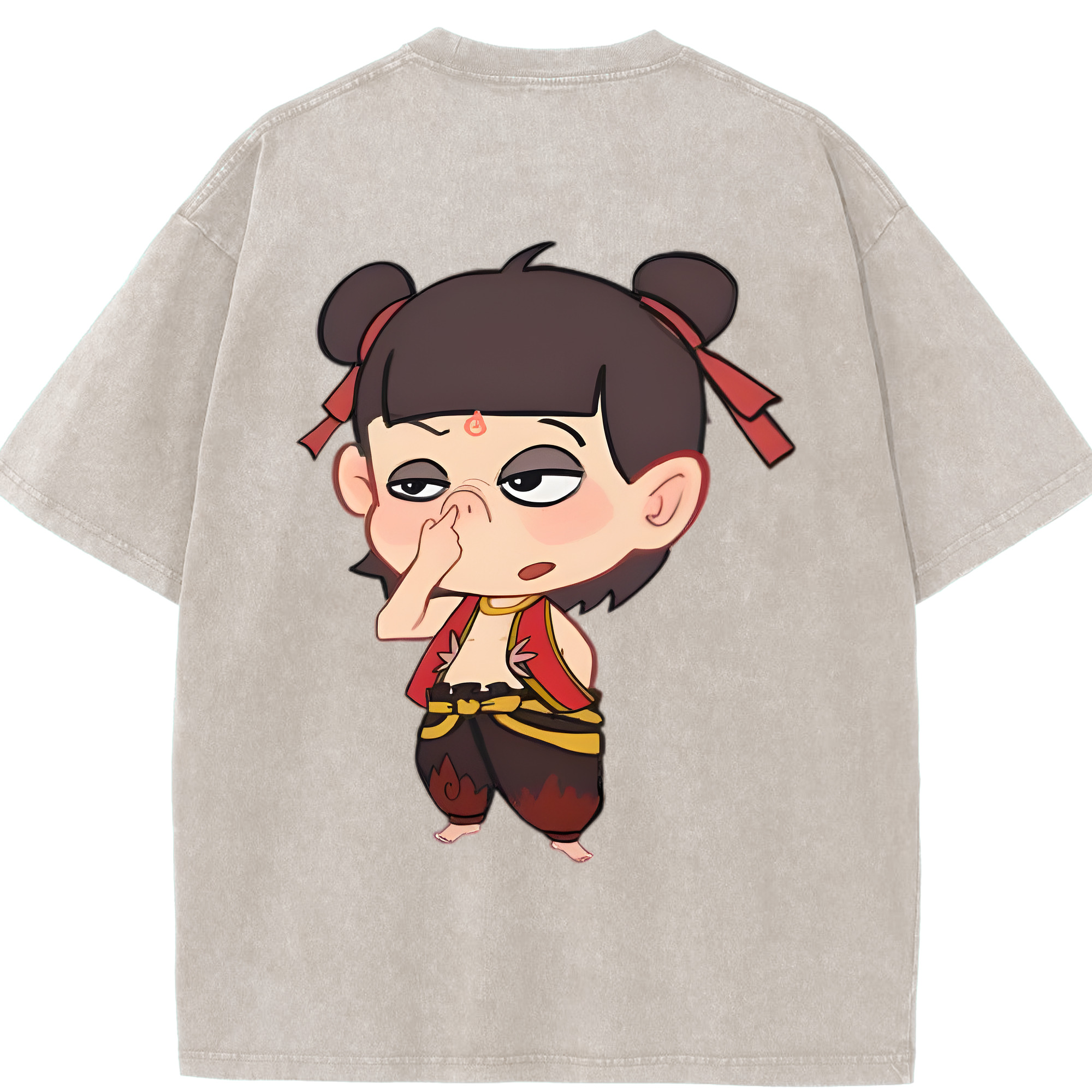 （画像用） Ne Zha 2 ナタ 魔童の大暴れ 綿100% ヴィンテージ風 半袖Tシャツ（背面プリント）