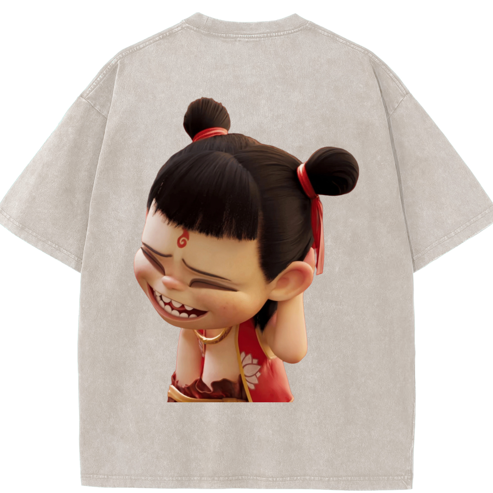 （画像用） Ne Zha 2 ナタ 魔童の大暴れ 綿100% ヴィンテージ風 半袖Tシャツ（背面プリント）