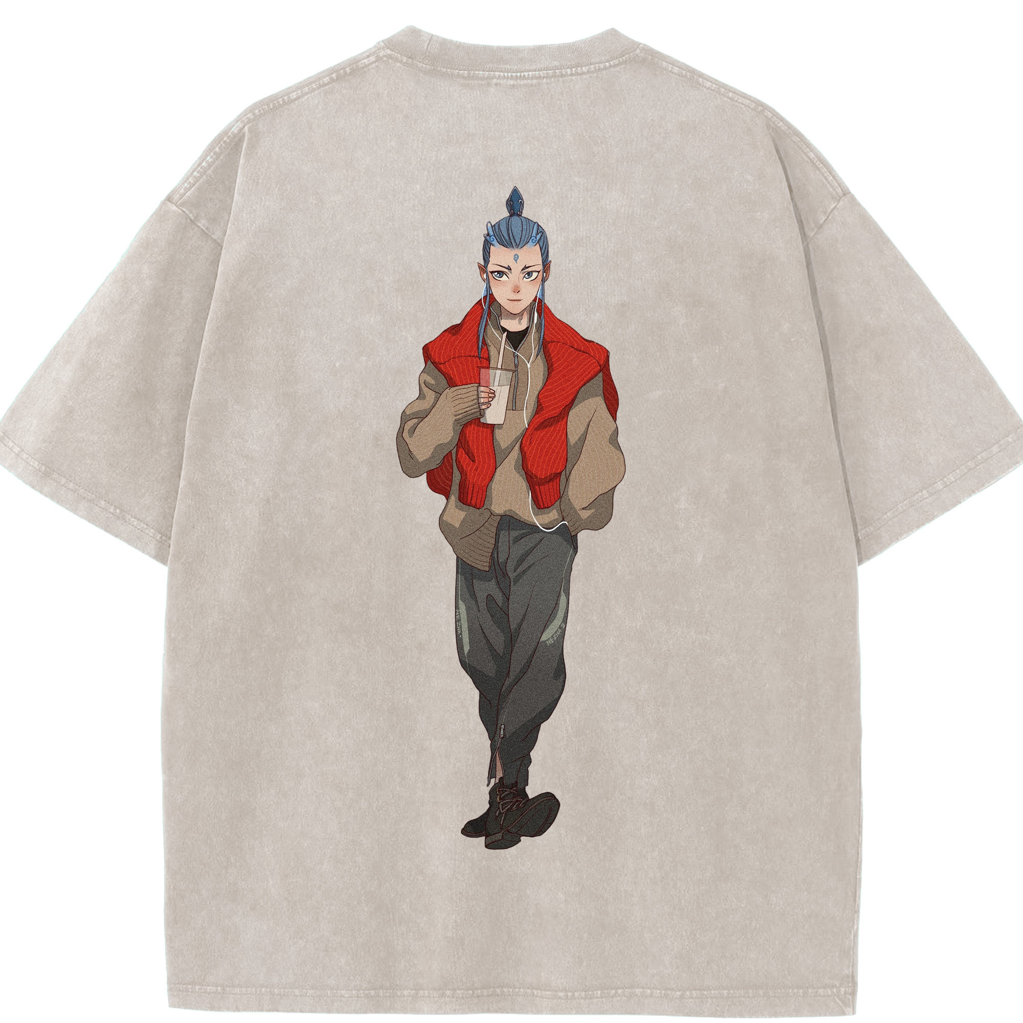 （画像用） Ne Zha 2 ナタ 魔童の大暴れ 綿100% ヴィンテージ風 半袖Tシャツ（背面プリント）