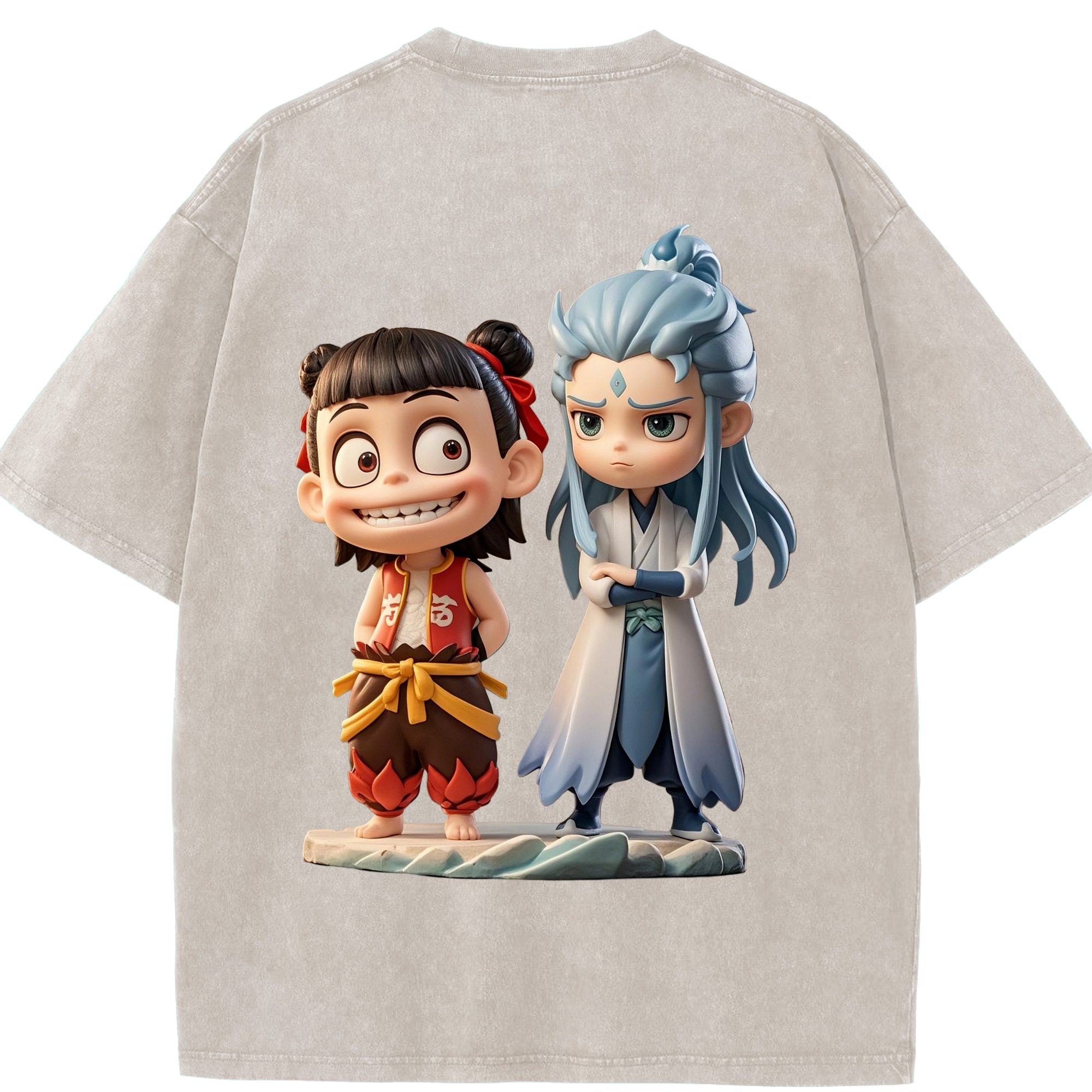 （画像用） Ne Zha 2 ナタ 魔童の大暴れ 綿100% ヴィンテージ風 半袖Tシャツ（背面プリント）