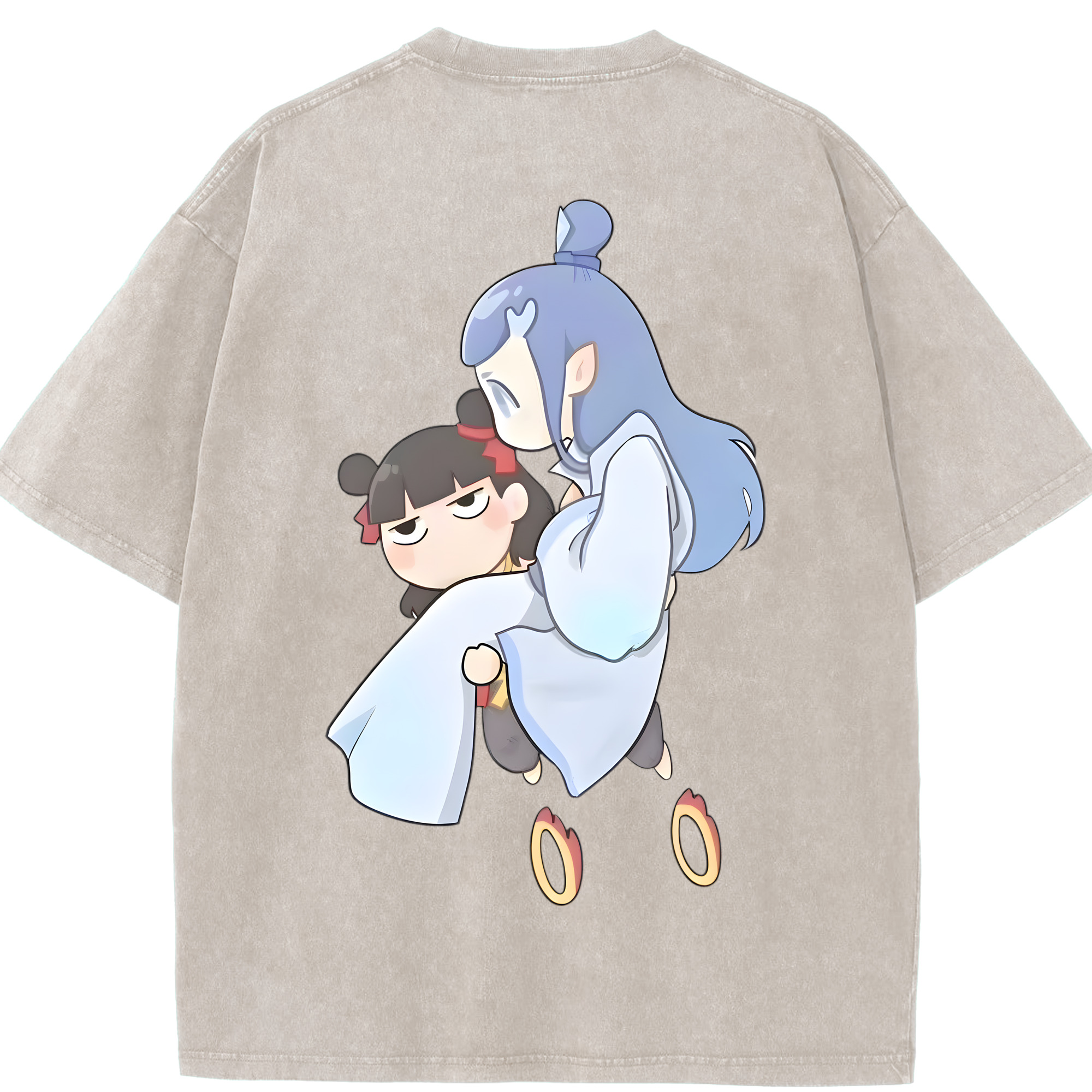 （画像用） Ne Zha 2 ナタ 魔童の大暴れ 綿100% ヴィンテージ風 半袖Tシャツ（背面プリント）