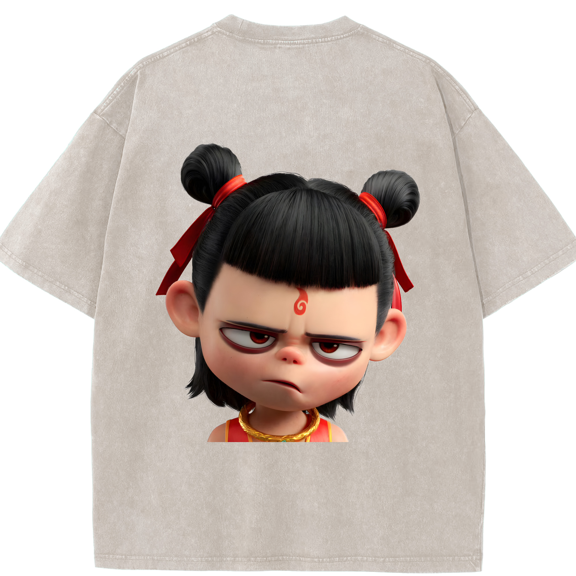 （画像用） Ne Zha 2 ナタ 魔童の大暴れ 綿100% ヴィンテージ風 半袖Tシャツ（背面プリント）