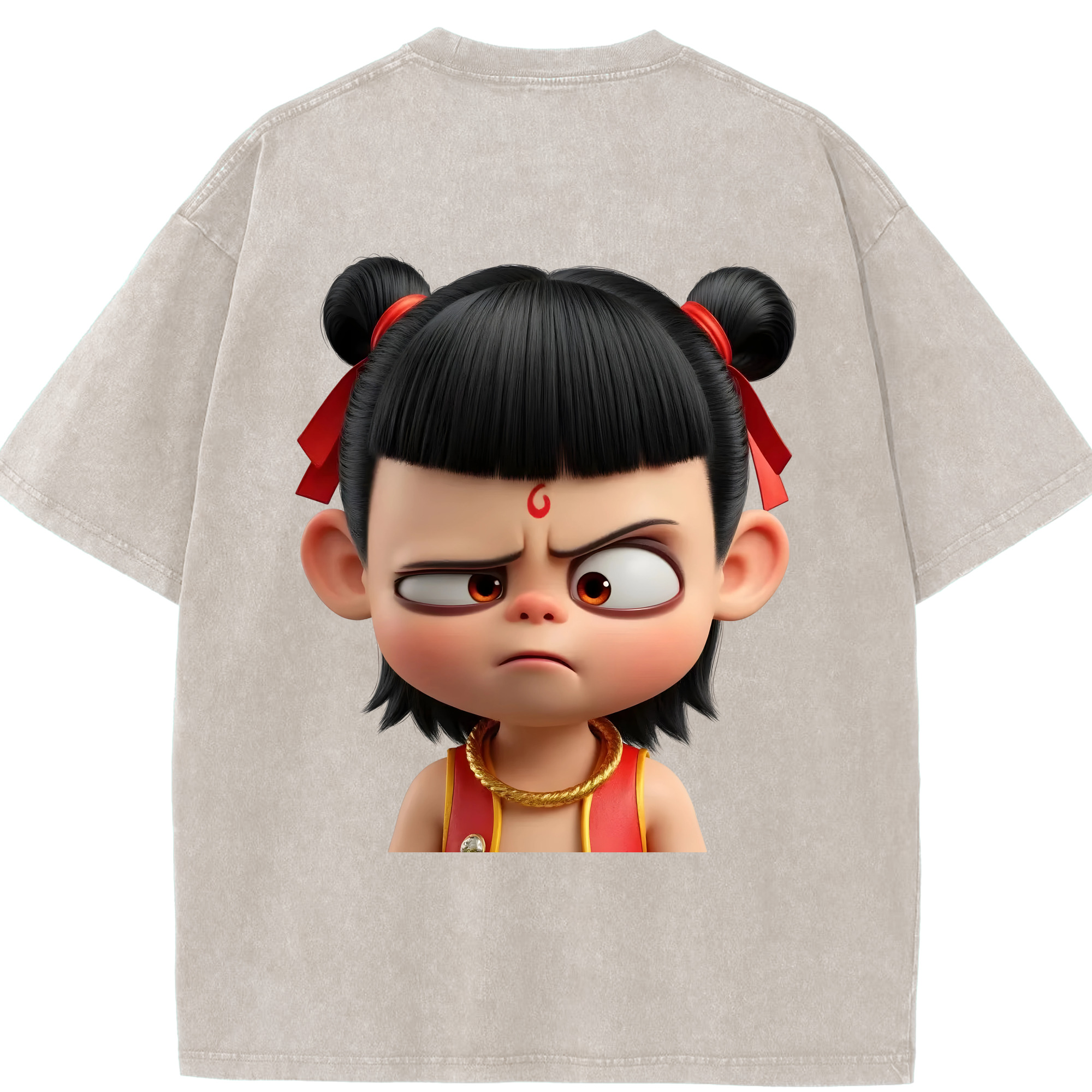 （画像用） Ne Zha 2 ナタ 魔童の大暴れ 綿100% ヴィンテージ風 半袖Tシャツ（背面プリント）