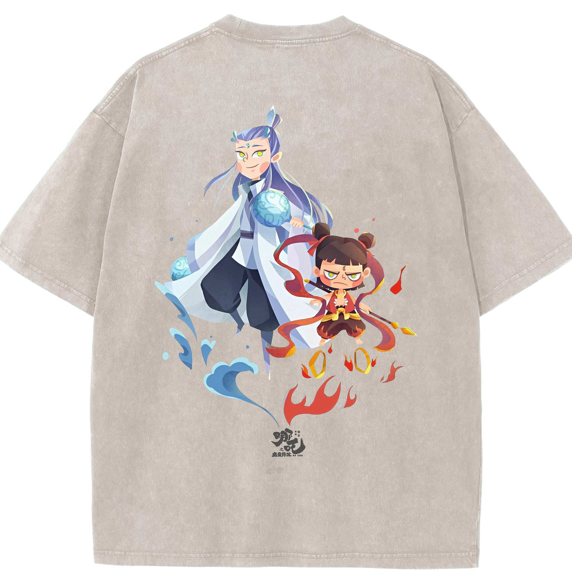 （画像用） Ne Zha 2 ナタ 魔童の大暴れ 綿100% ヴィンテージ風 半袖Tシャツ（背面プリント）