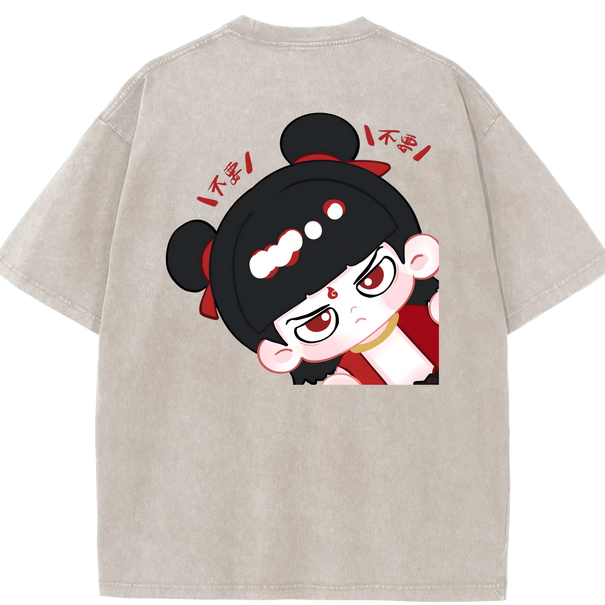（画像用） Ne Zha 2 ナタ 魔童の大暴れ 綿100% ヴィンテージ風 半袖Tシャツ（背面プリント）