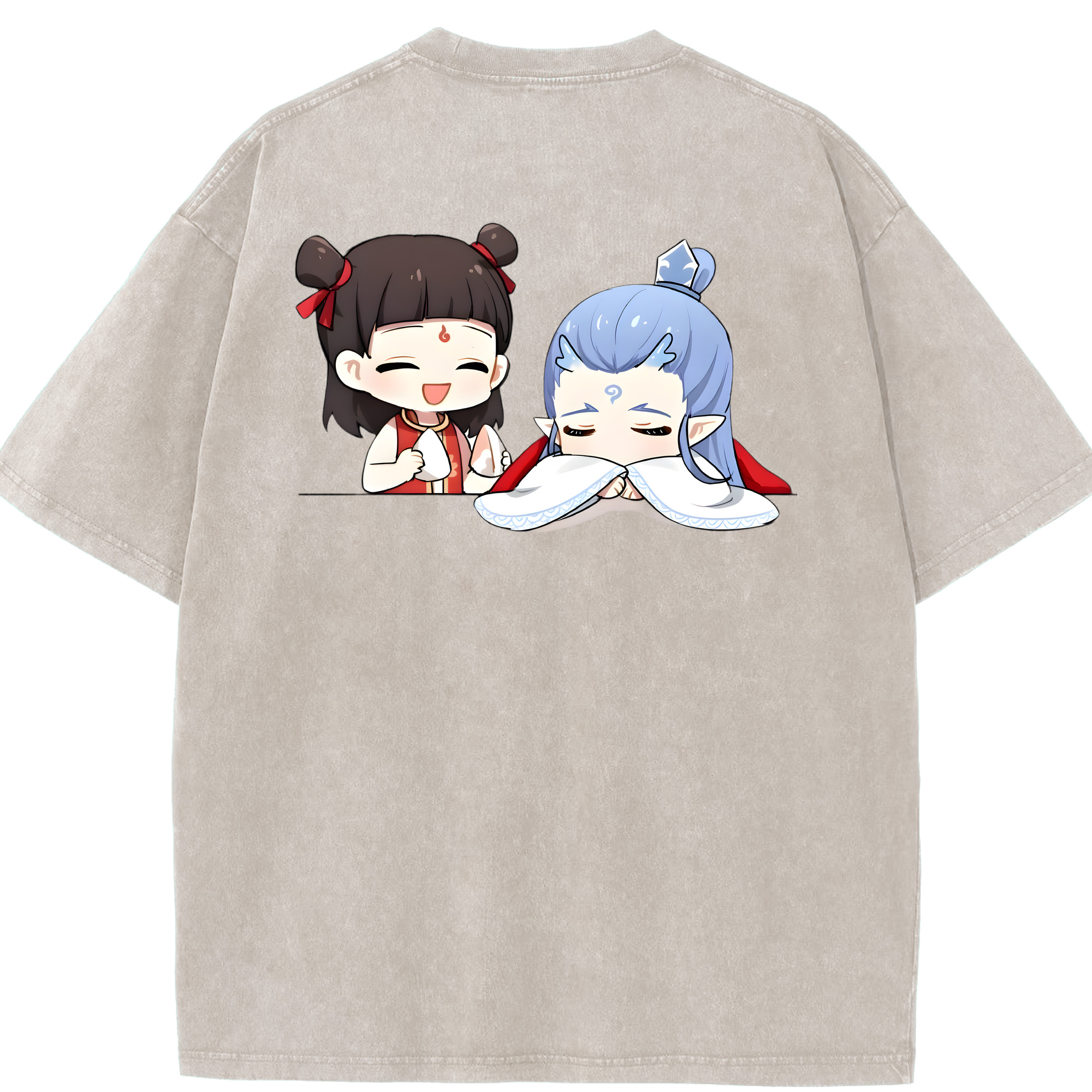 （画像用） Ne Zha 2 ナタ 魔童の大暴れ 綿100% ヴィンテージ風 半袖Tシャツ（背面プリント）