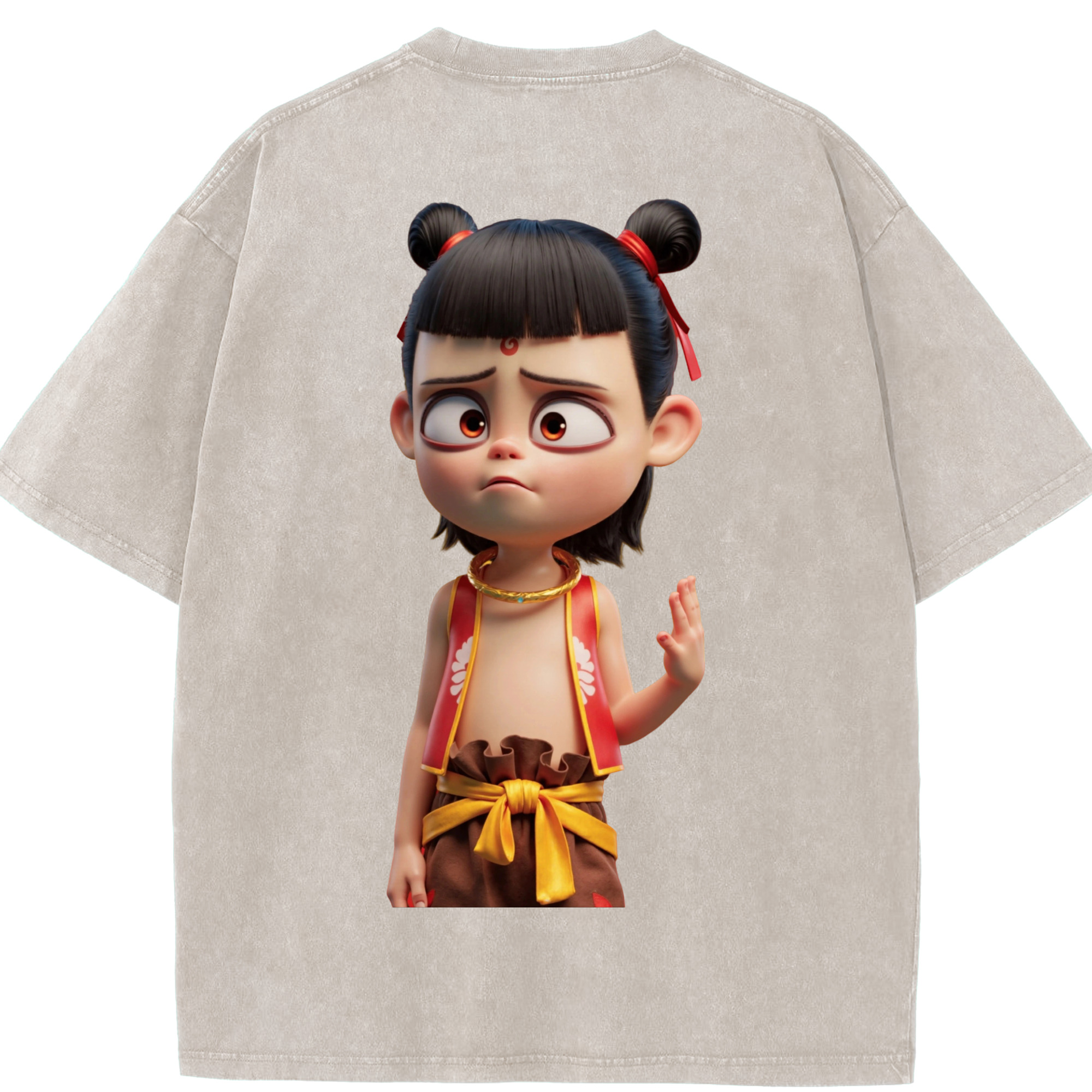 （画像用） Ne Zha 2 ナタ 魔童の大暴れ 綿100% ヴィンテージ風 半袖Tシャツ（背面プリント）