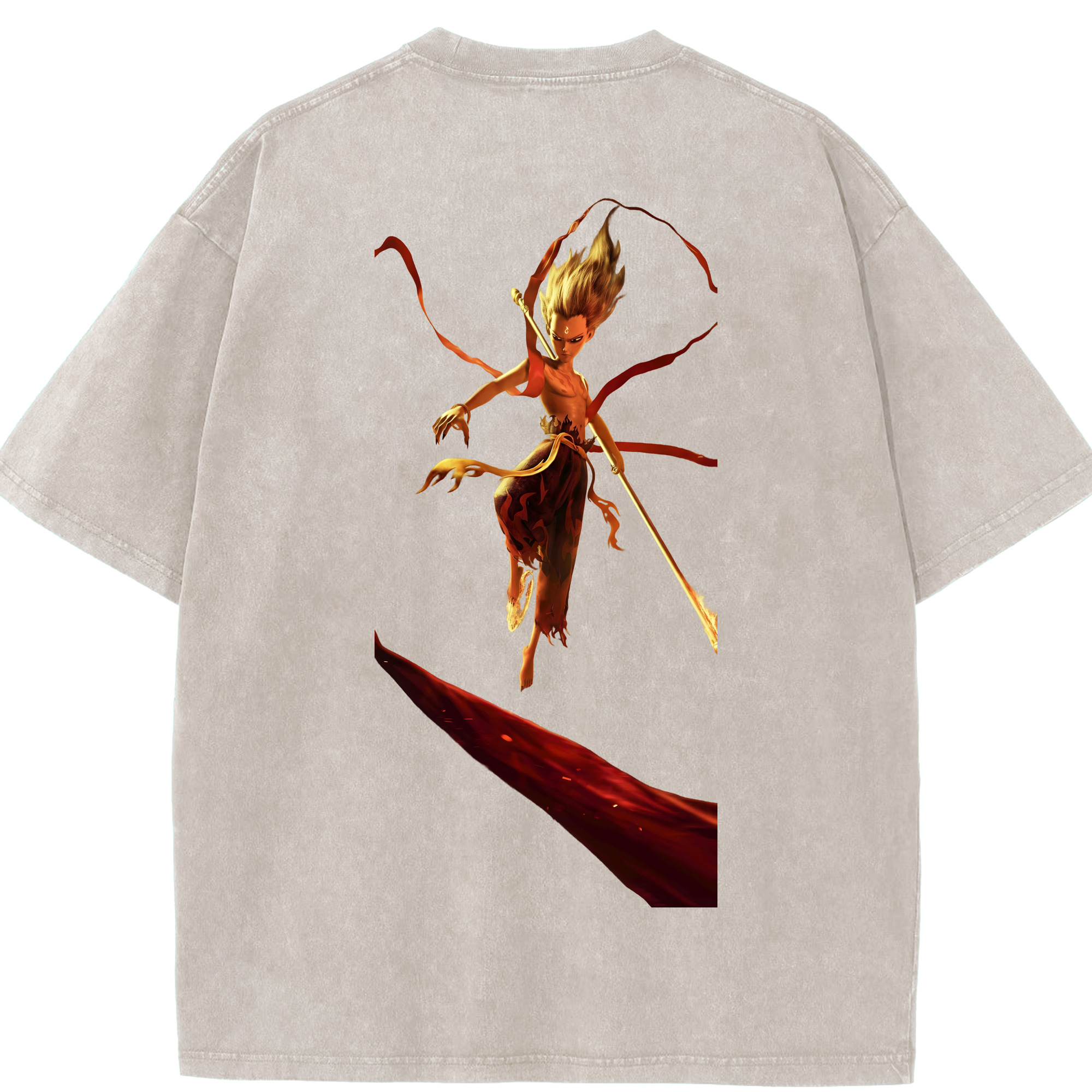 （画像用） Ne Zha 2 ナタ 魔童の大暴れ 綿100% ヴィンテージ風 半袖Tシャツ（背面プリント）