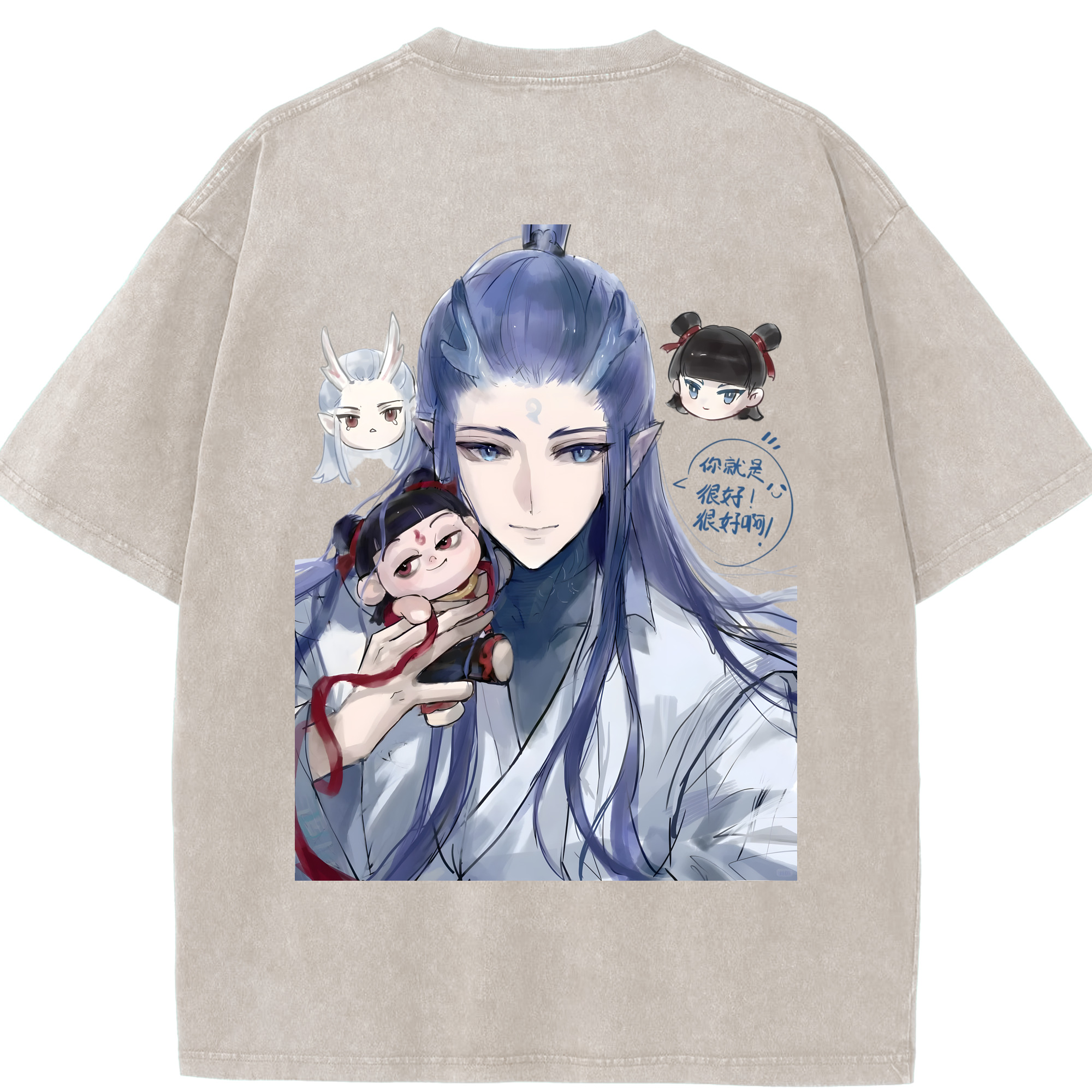 （画像用） Ne Zha 2 ナタ 魔童の大暴れ 綿100% ヴィンテージ風 半袖Tシャツ（背面プリント）