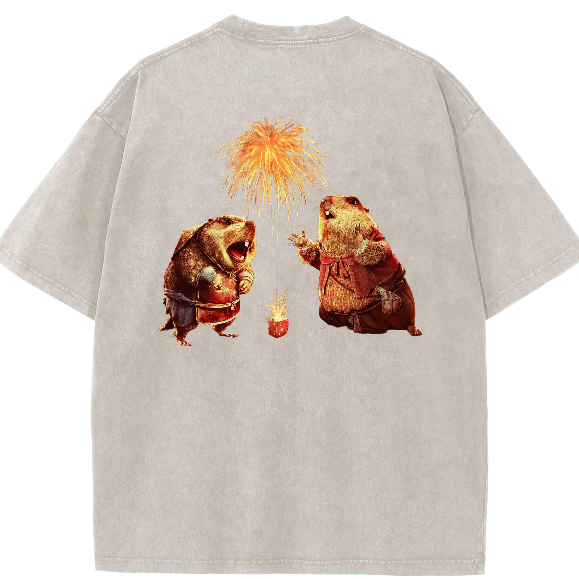 （画像用） Ne Zha 2 ナタ 魔童の大暴れ 綿100% ヴィンテージ風 半袖Tシャツ（背面プリント）