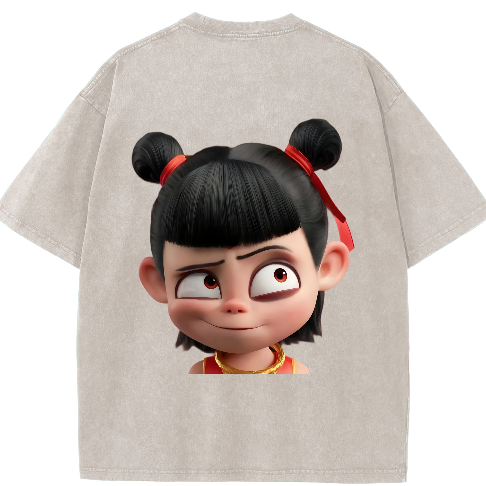 （画像用） Ne Zha 2 ナタ 魔童の大暴れ 綿100% ヴィンテージ風 半袖Tシャツ（背面プリント）