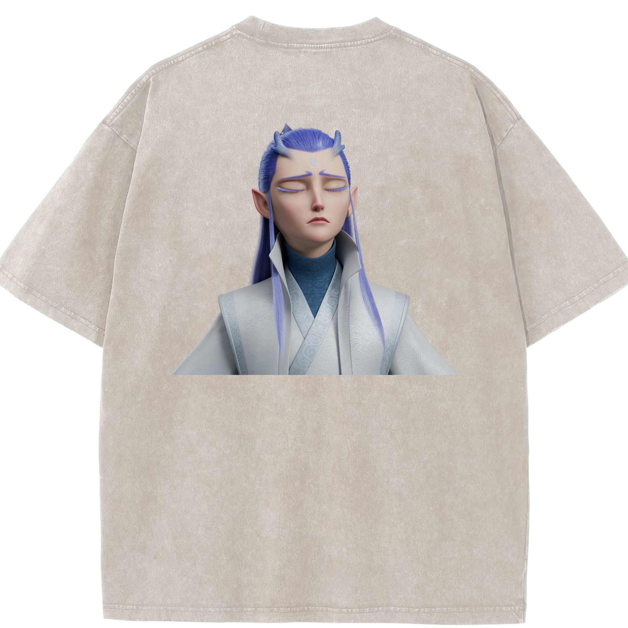 （画像用） Ne Zha 2 ナタ 魔童の大暴れ 綿100% ヴィンテージ風 半袖Tシャツ（背面プリント）