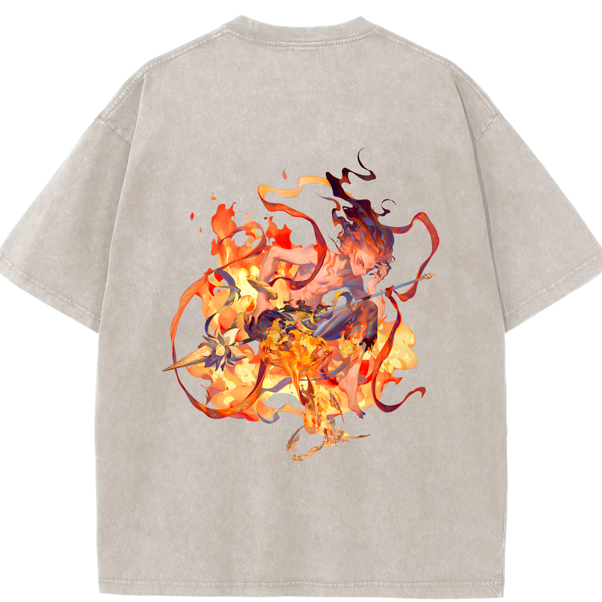 （画像用） Ne Zha 2 ナタ 魔童の大暴れ 綿100% ヴィンテージ風 半袖Tシャツ（背面プリント）