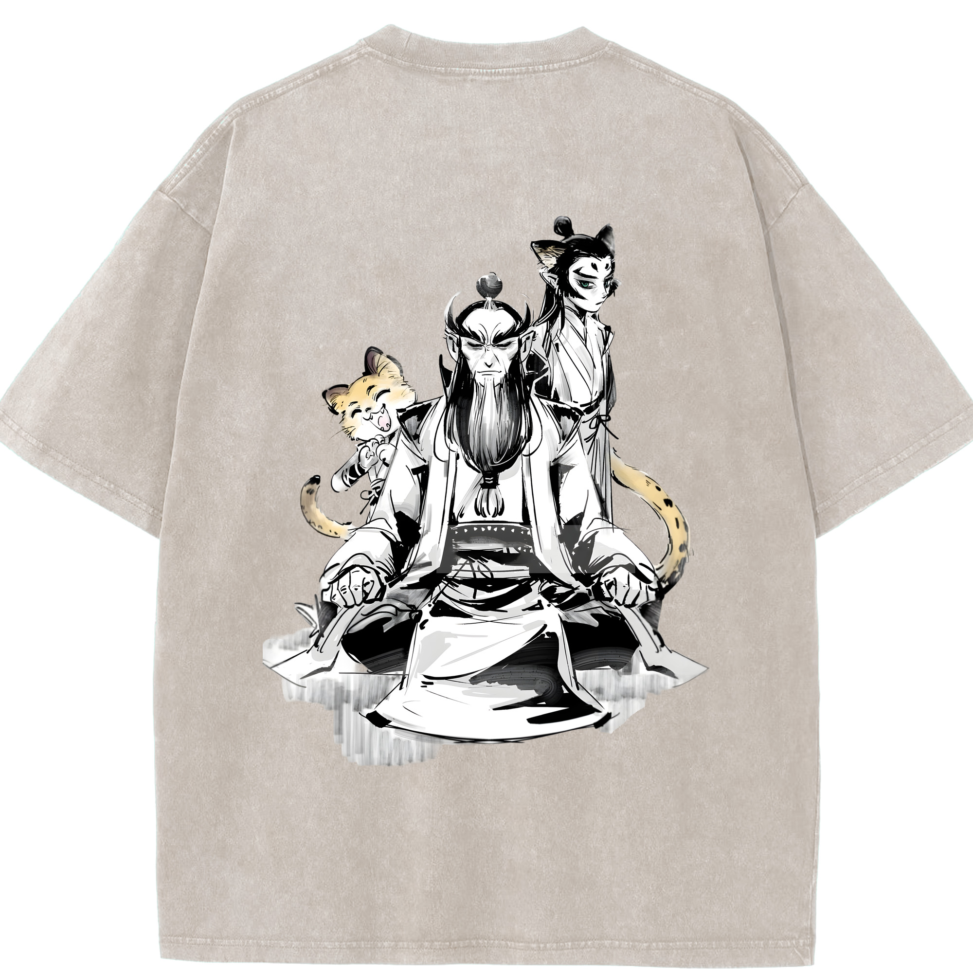 （画像用） Ne Zha 2 ナタ 魔童の大暴れ 綿100% ヴィンテージ風 半袖Tシャツ（背面プリント）