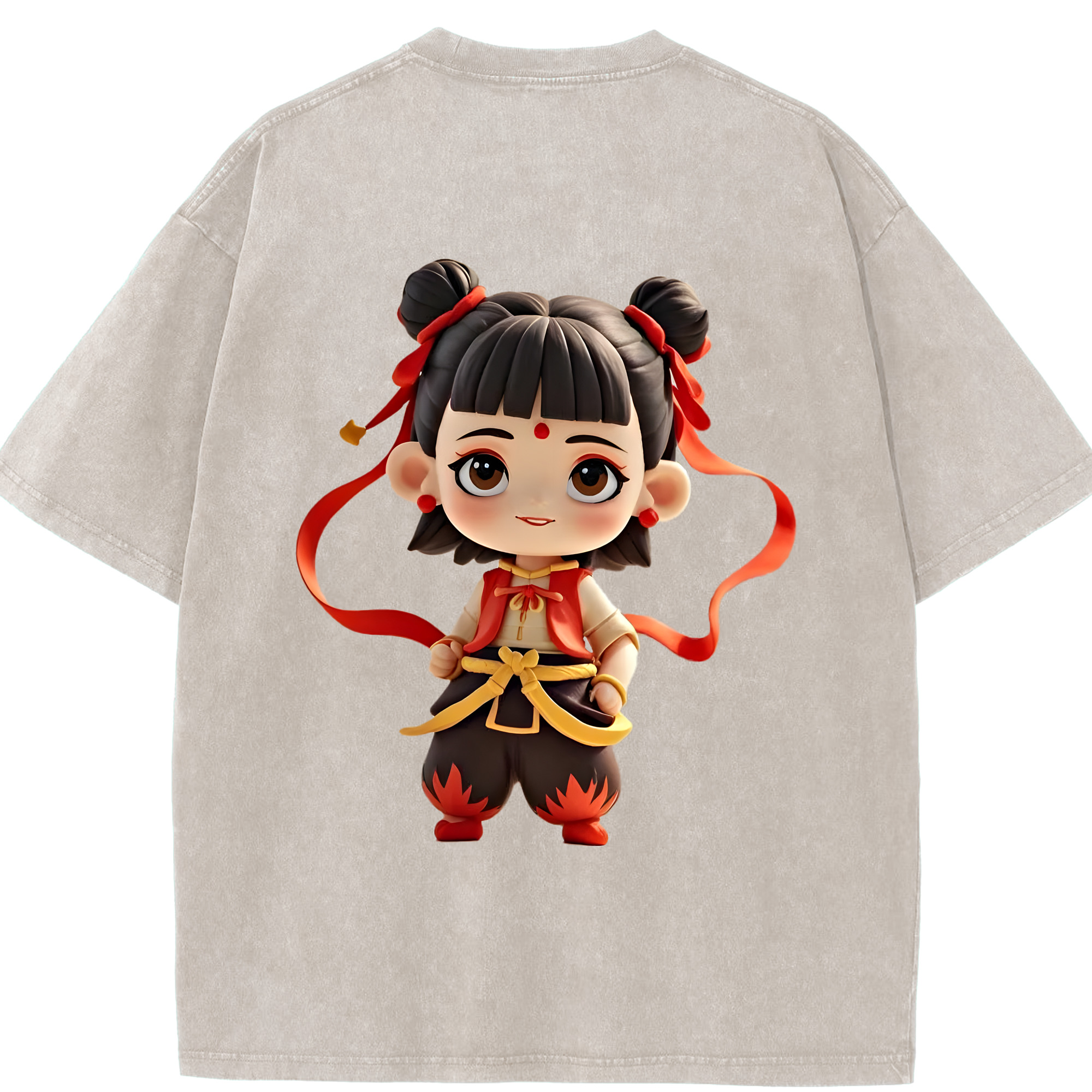 （画像用） Ne Zha 2 ナタ 魔童の大暴れ 綿100% ヴィンテージ風 半袖Tシャツ（背面プリント）