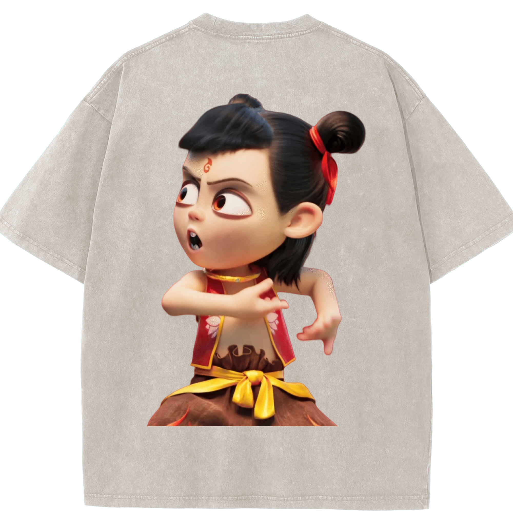 （画像用） Ne Zha 2 ナタ 魔童の大暴れ 綿100% ヴィンテージ風 半袖Tシャツ（背面プリント）