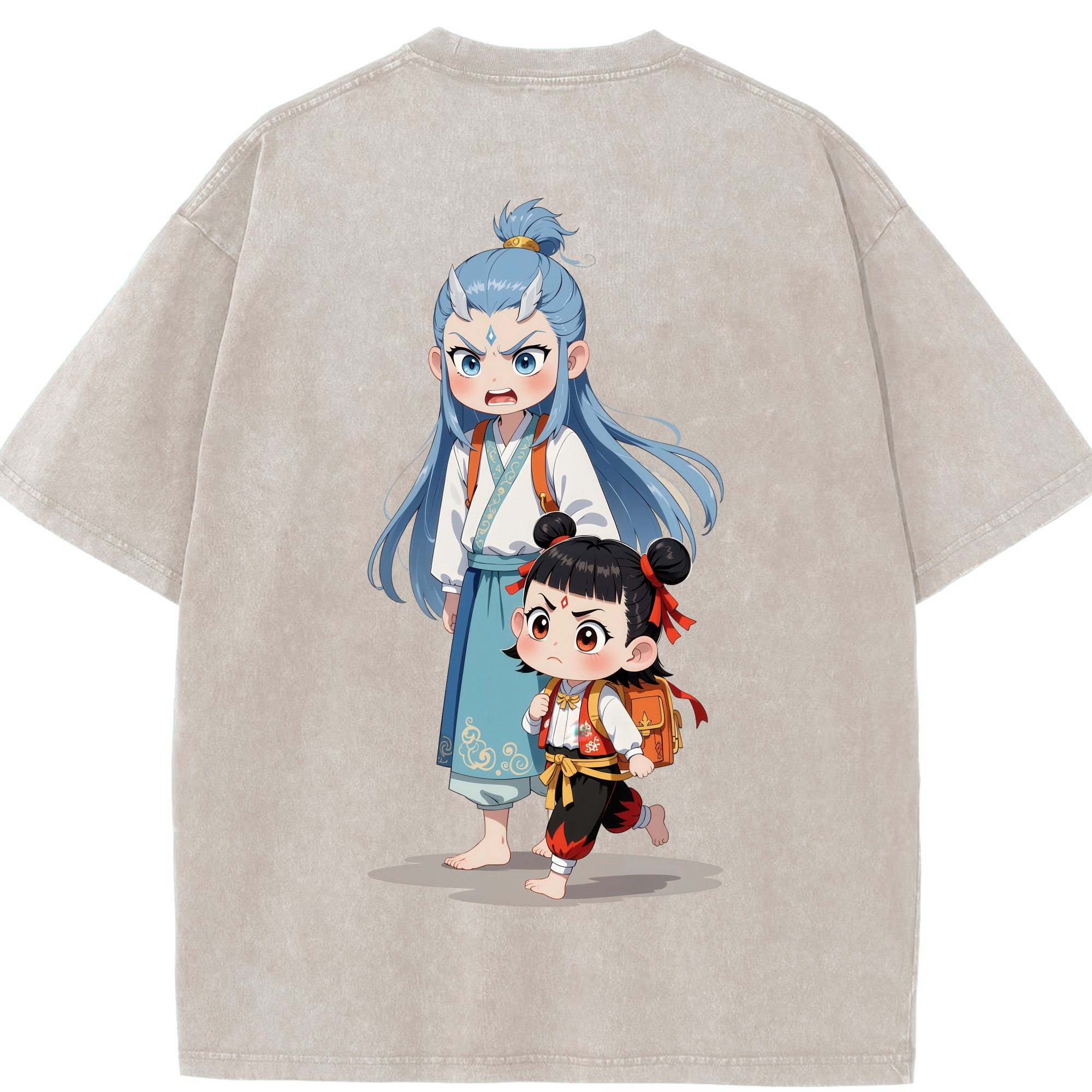 （画像用） Ne Zha 2 ナタ 魔童の大暴れ 綿100% ヴィンテージ風 半袖Tシャツ（背面プリント）