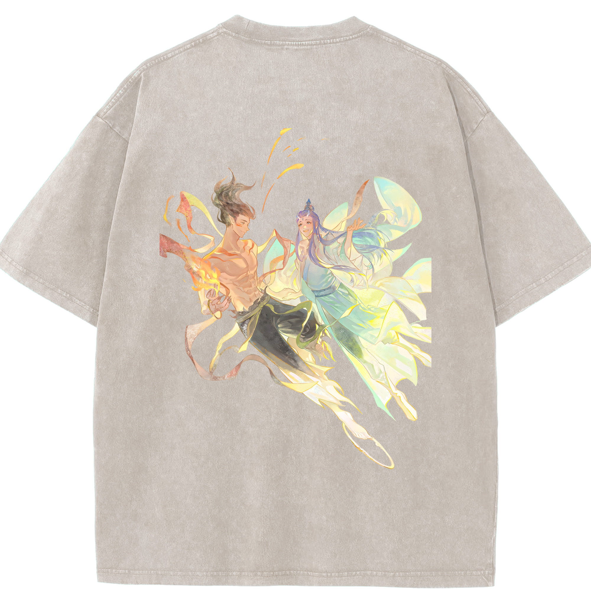 （画像用） Ne Zha 2 ナタ 魔童の大暴れ 綿100% ヴィンテージ風 半袖Tシャツ（背面プリント）