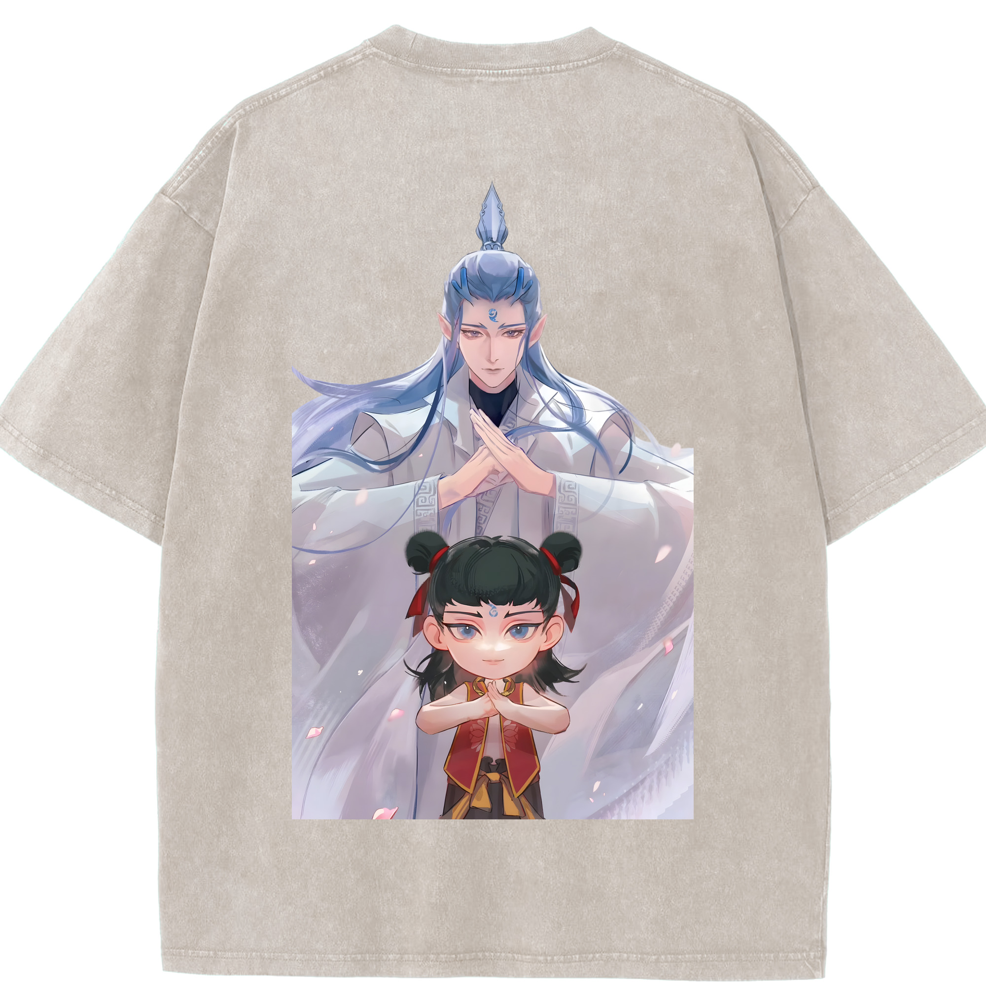 （画像用） Ne Zha 2 ナタ 魔童の大暴れ 綿100% ヴィンテージ風 半袖Tシャツ（背面プリント）