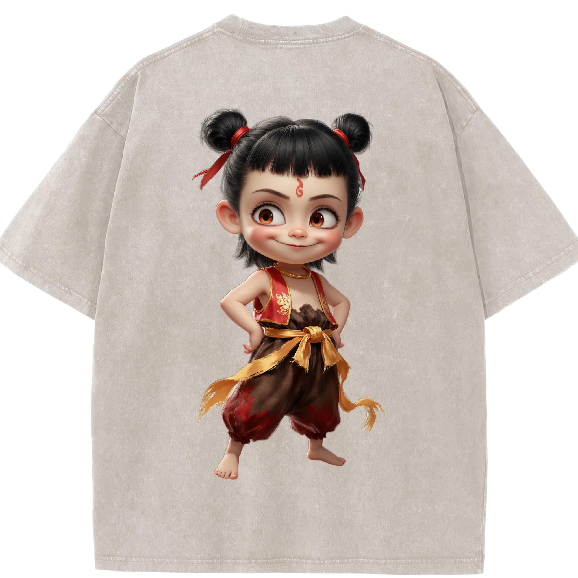 （画像用） Ne Zha 2 ナタ 魔童の大暴れ 綿100% ヴィンテージ風 半袖Tシャツ（背面プリント）