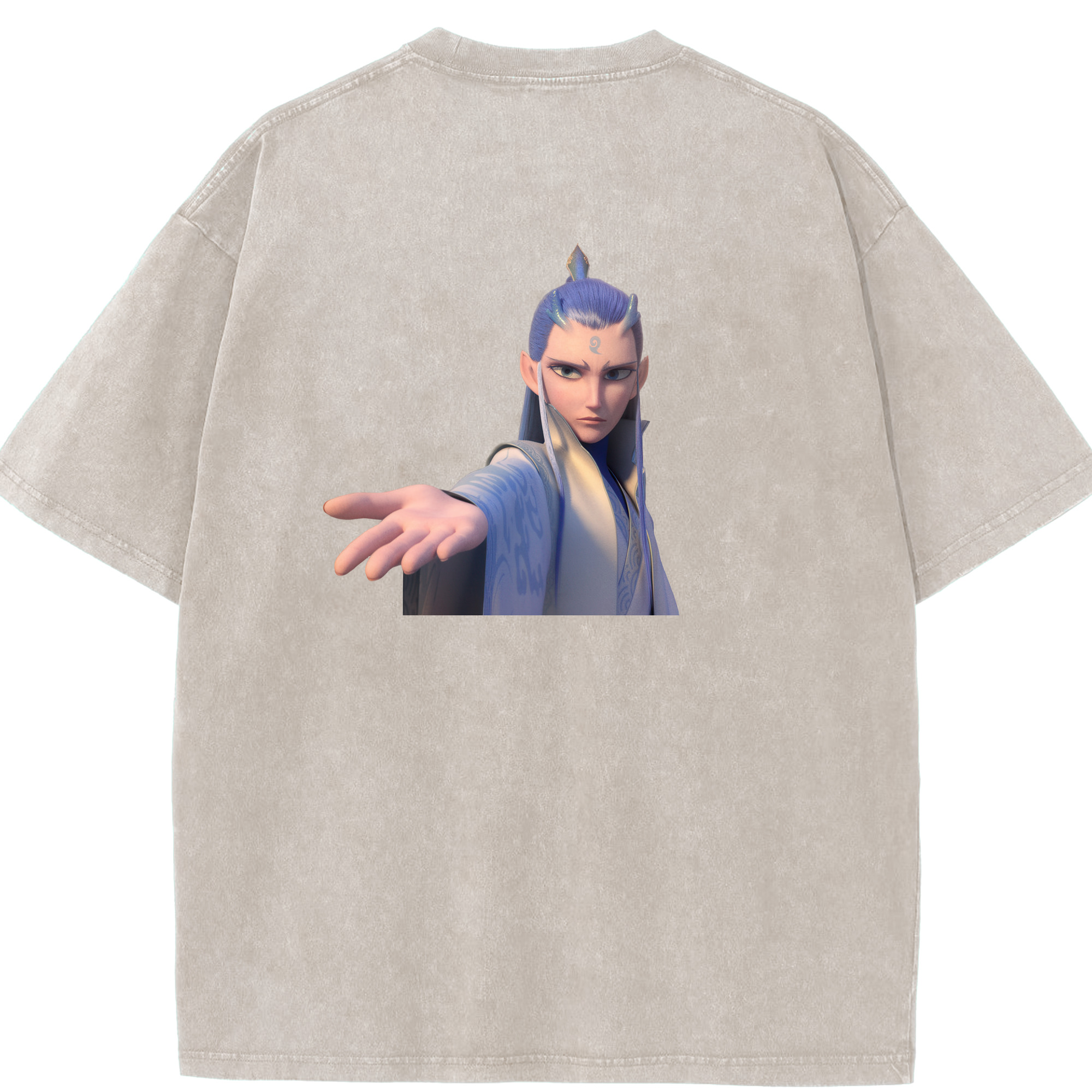 （画像用） Ne Zha 2 ナタ 魔童の大暴れ 綿100% ヴィンテージ風 半袖Tシャツ（背面プリント）