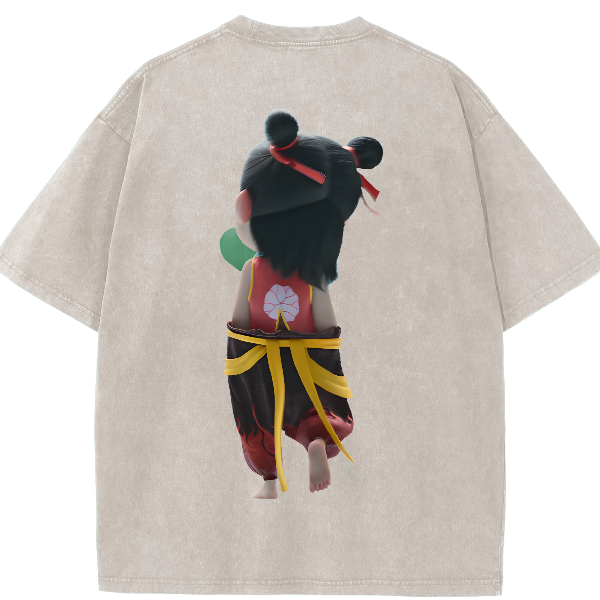 （画像用） Ne Zha 2 ナタ 魔童の大暴れ 綿100% ヴィンテージ風 半袖Tシャツ（背面プリント）