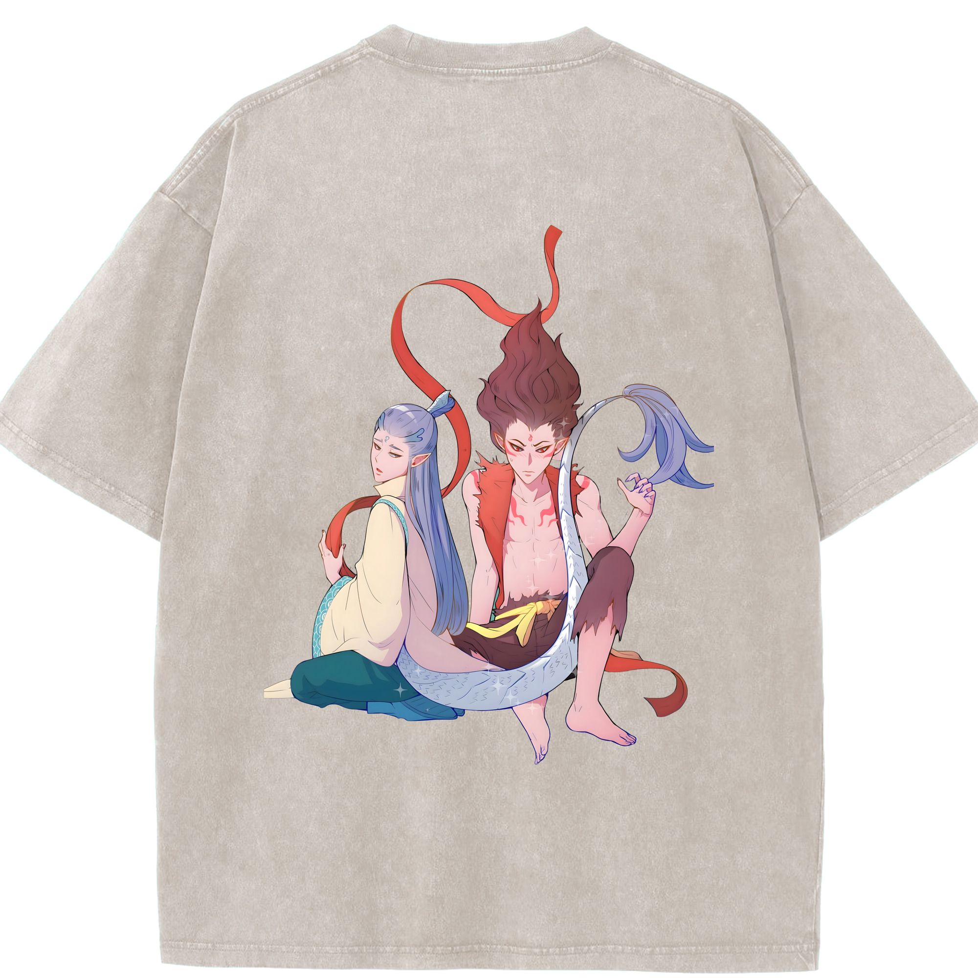 （画像用） Ne Zha 2 ナタ 魔童の大暴れ 綿100% ヴィンテージ風 半袖Tシャツ（背面プリント）