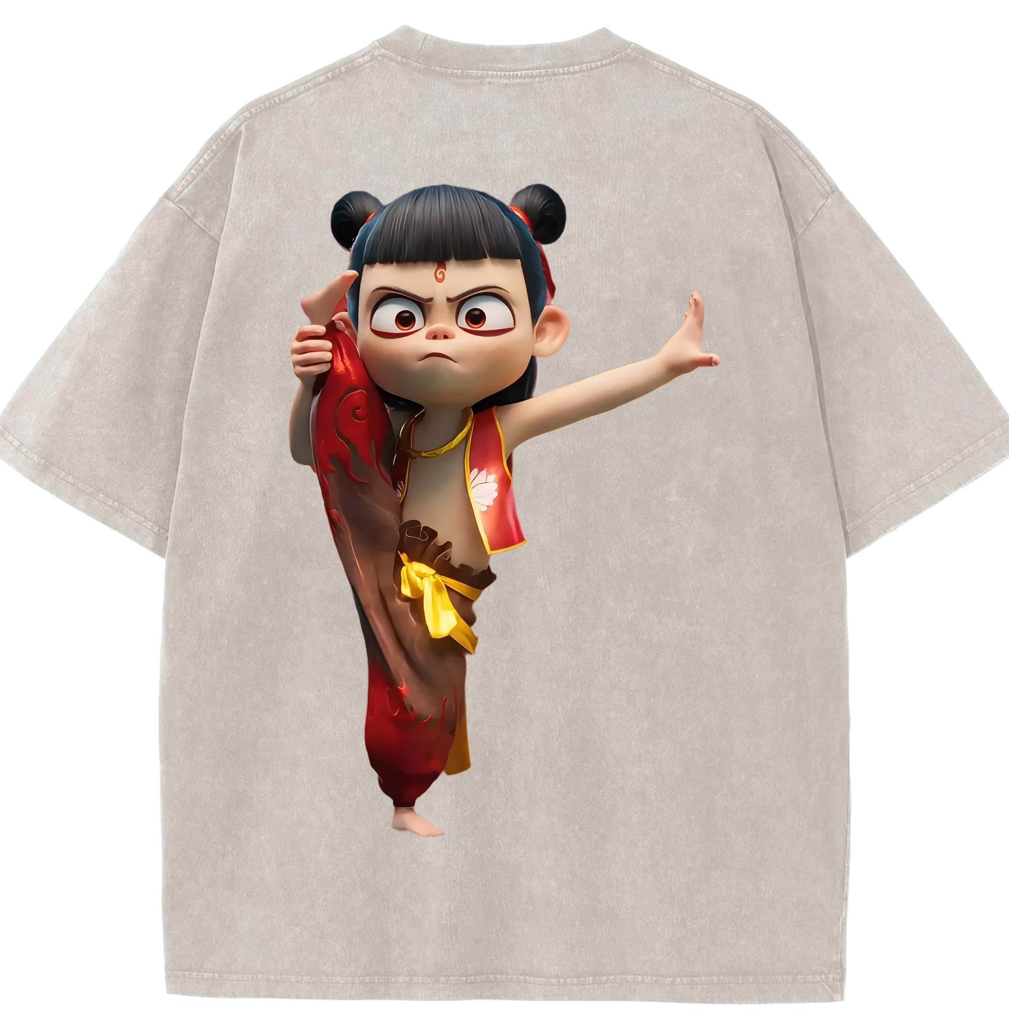 （画像用） Ne Zha 2 ナタ 魔童の大暴れ 綿100% ヴィンテージ風 半袖Tシャツ（背面プリント）