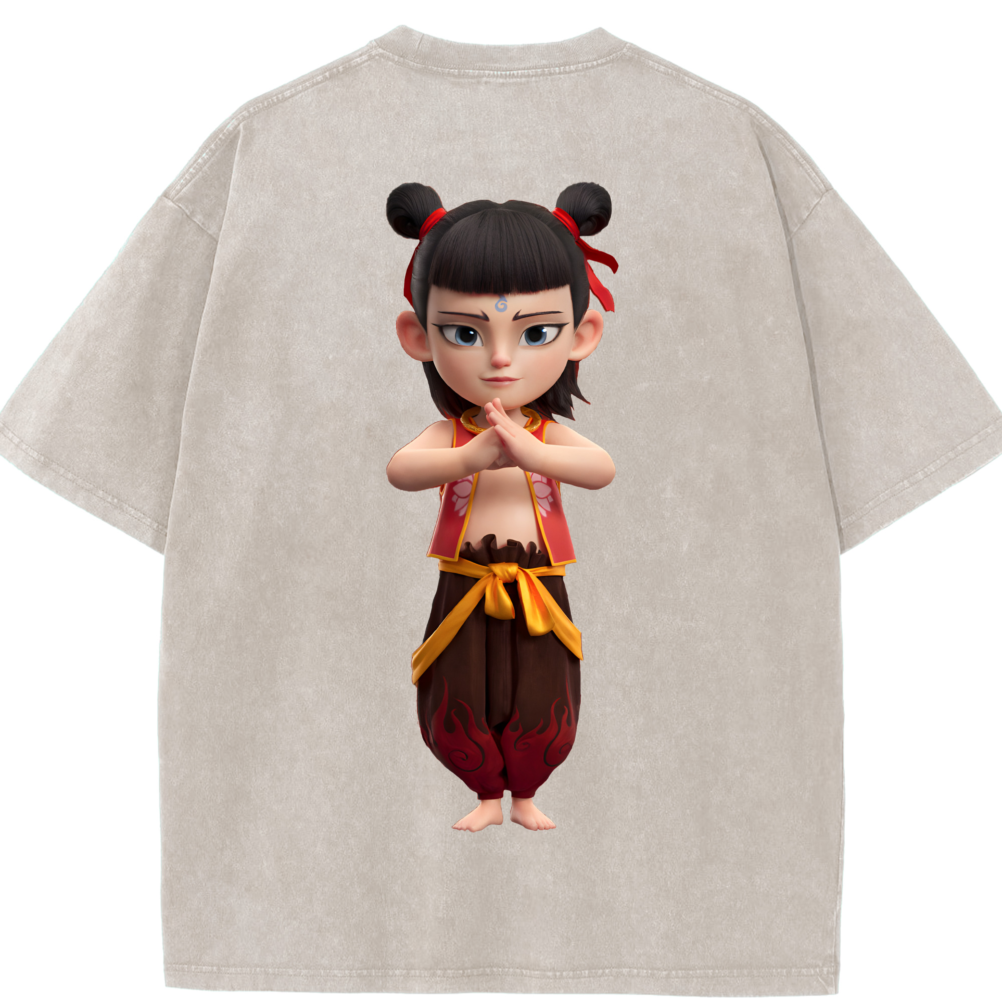 （画像用） Ne Zha 2 ナタ 魔童の大暴れ 綿100% ヴィンテージ風 半袖Tシャツ（背面プリント）