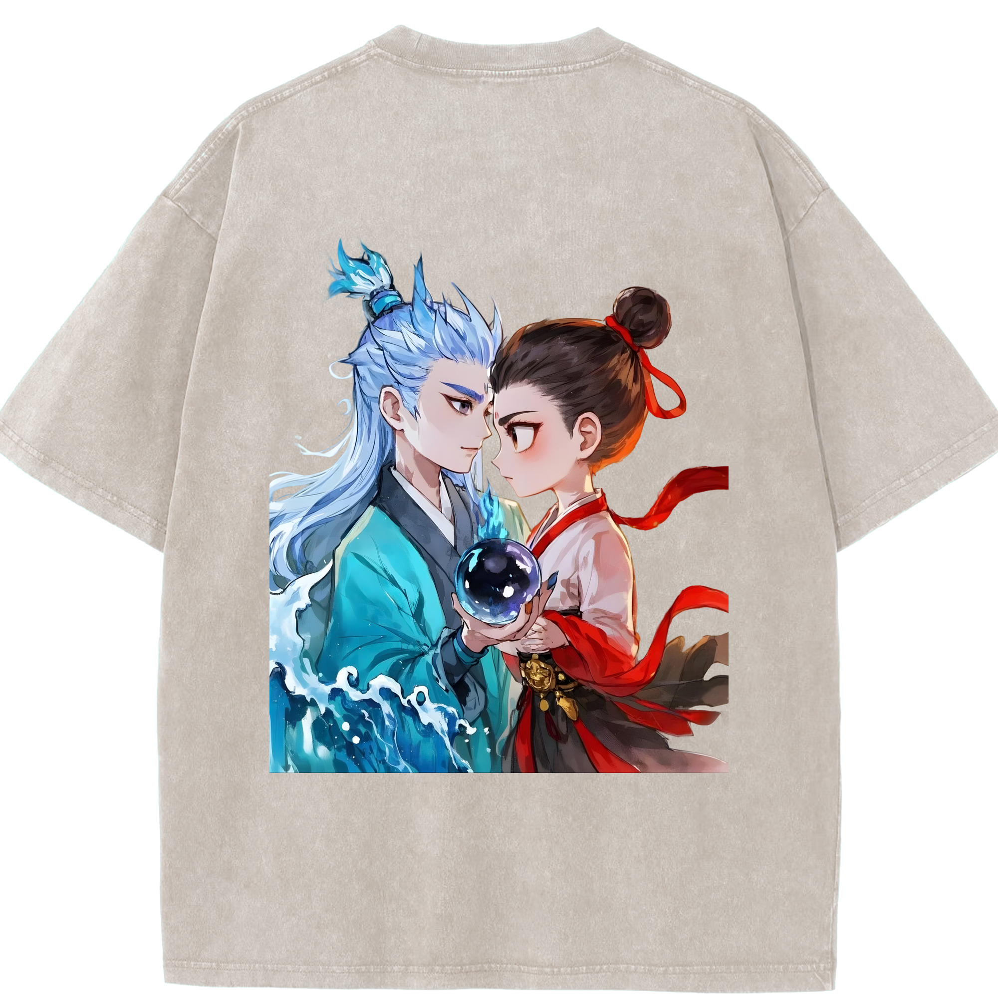 （画像用） Ne Zha 2 ナタ 魔童の大暴れ 綿100% ヴィンテージ風 半袖Tシャツ（背面プリント）