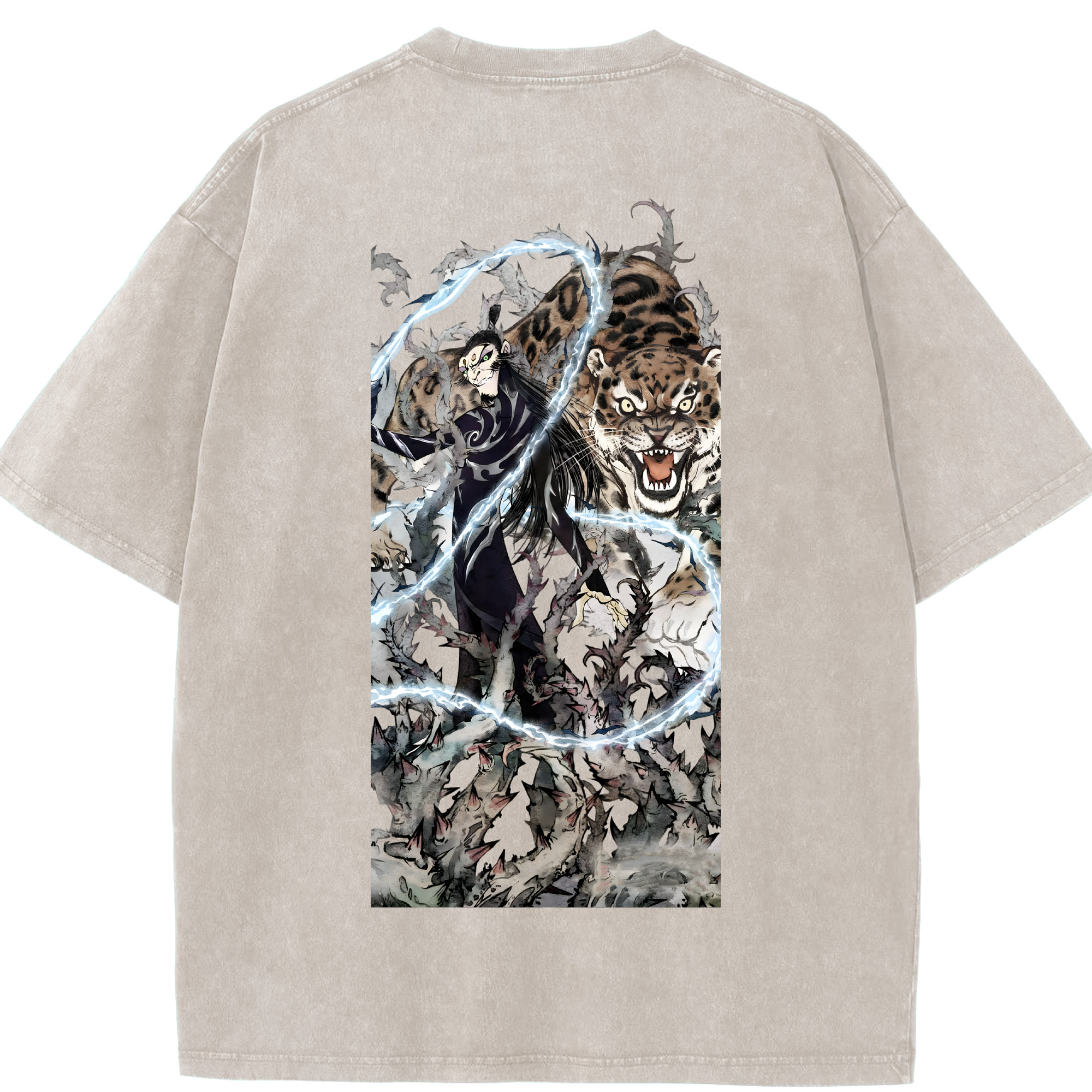 （画像用） Ne Zha 2 ナタ 魔童の大暴れ 綿100% ヴィンテージ風 半袖Tシャツ（背面プリント）