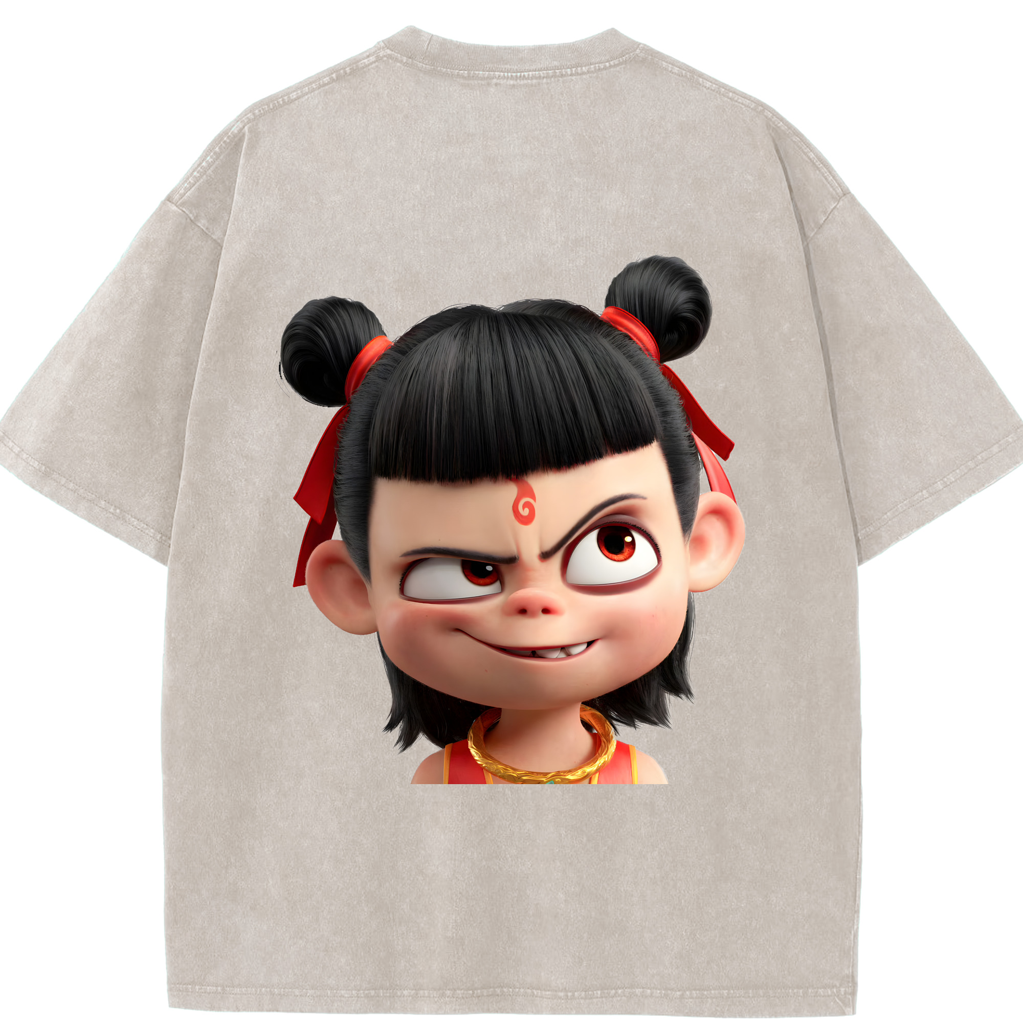 （画像用） Ne Zha 2 ナタ 魔童の大暴れ 綿100% ヴィンテージ風 半袖Tシャツ（背面プリント）
