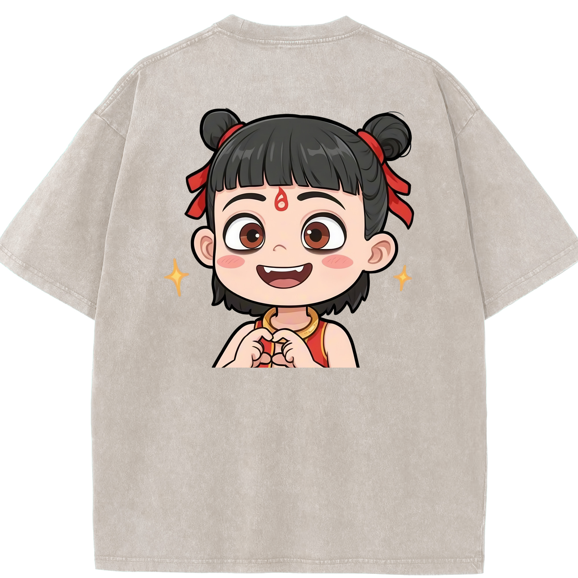 （画像用） Ne Zha 2 ナタ 魔童の大暴れ 綿100% ヴィンテージ風 半袖Tシャツ（背面プリント）