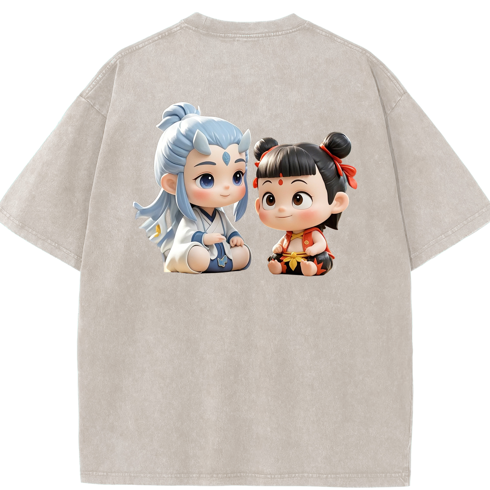 （画像用） Ne Zha 2 ナタ 魔童の大暴れ 綿100% ヴィンテージ風 半袖Tシャツ（背面プリント）