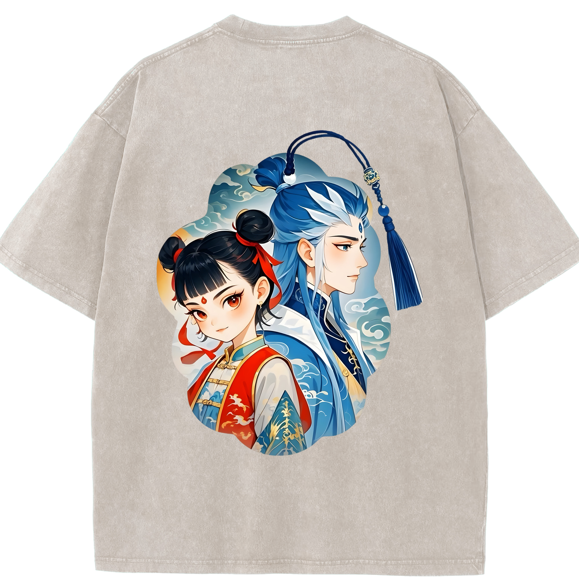 （画像用） Ne Zha 2 ナタ 魔童の大暴れ 綿100% ヴィンテージ風 半袖Tシャツ（背面プリント）
