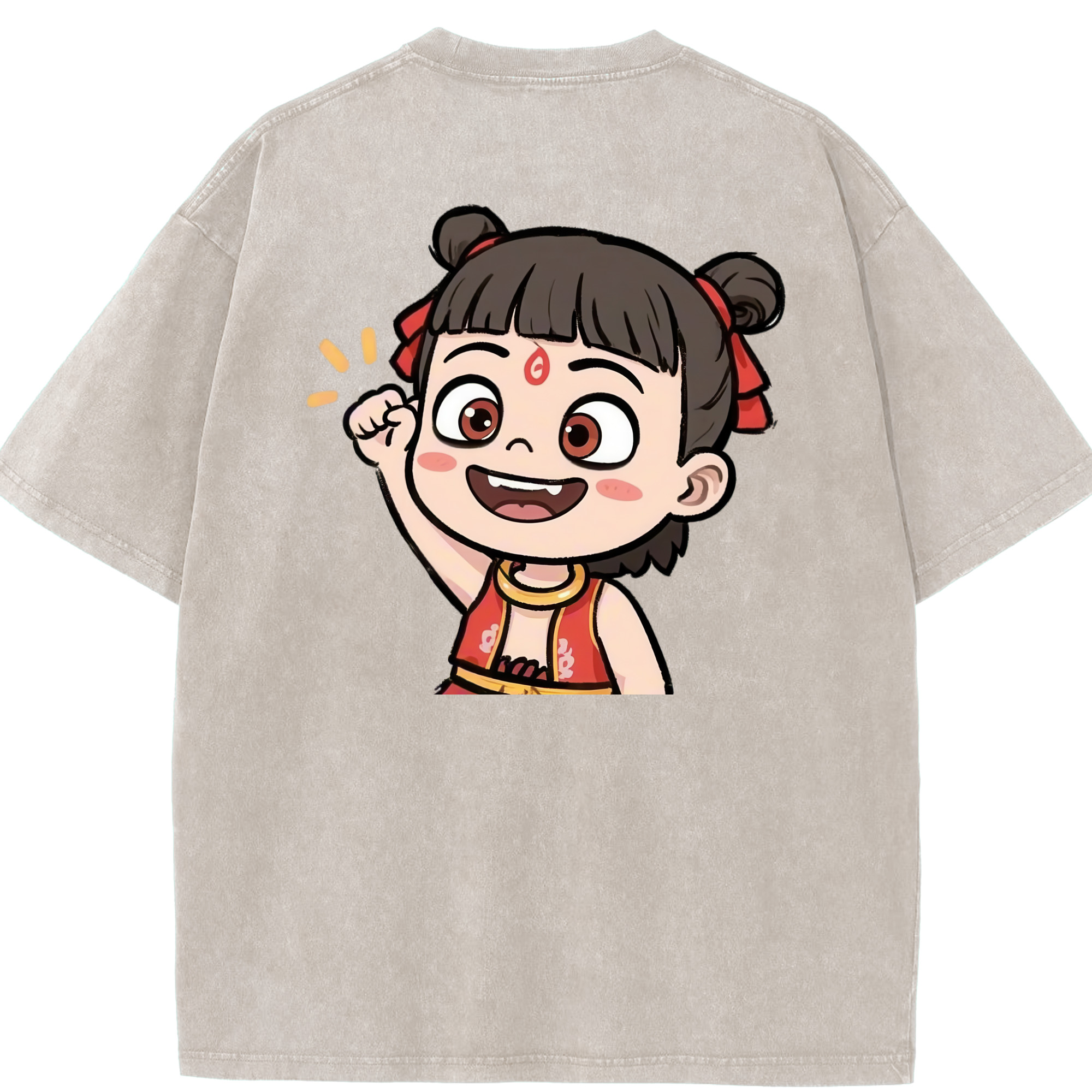 （画像用） Ne Zha 2 ナタ 魔童の大暴れ 綿100% ヴィンテージ風 半袖Tシャツ（背面プリント）