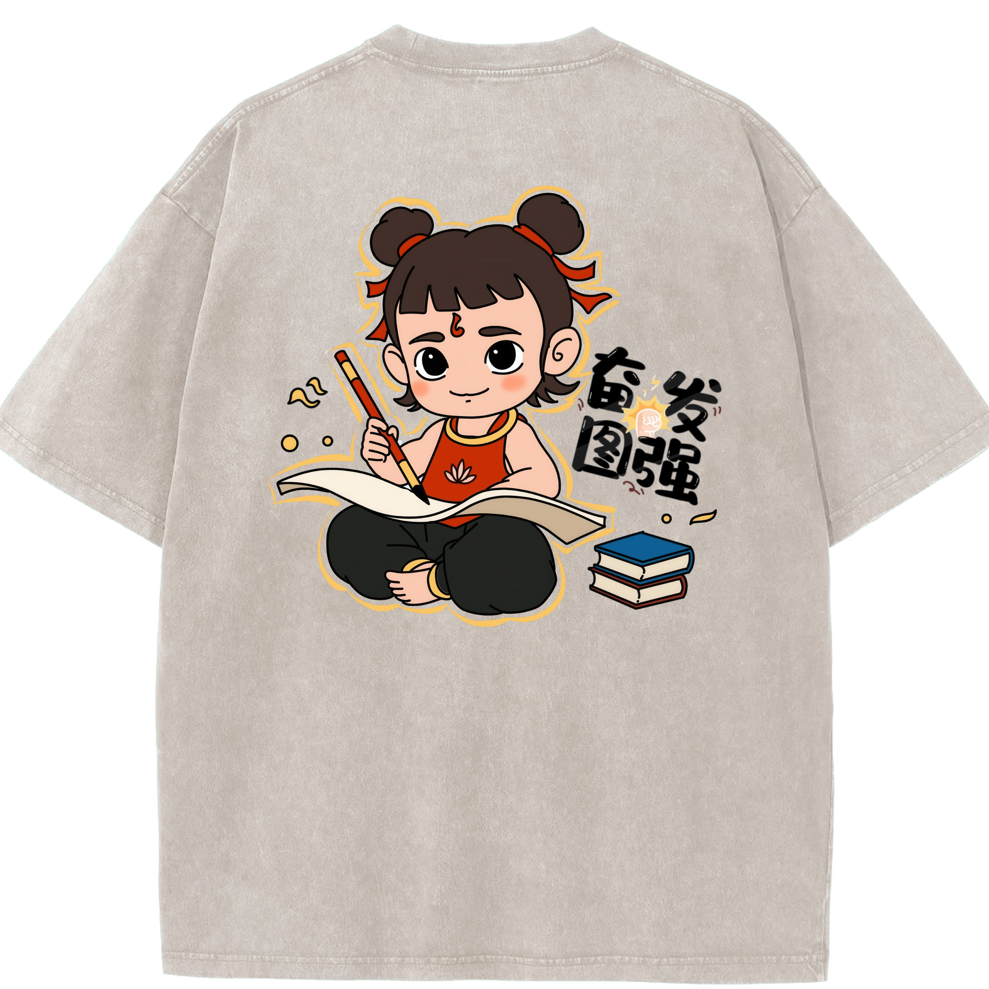 （画像用） Ne Zha 2 ナタ 魔童の大暴れ 綿100% ヴィンテージ風 半袖Tシャツ（背面プリント）
