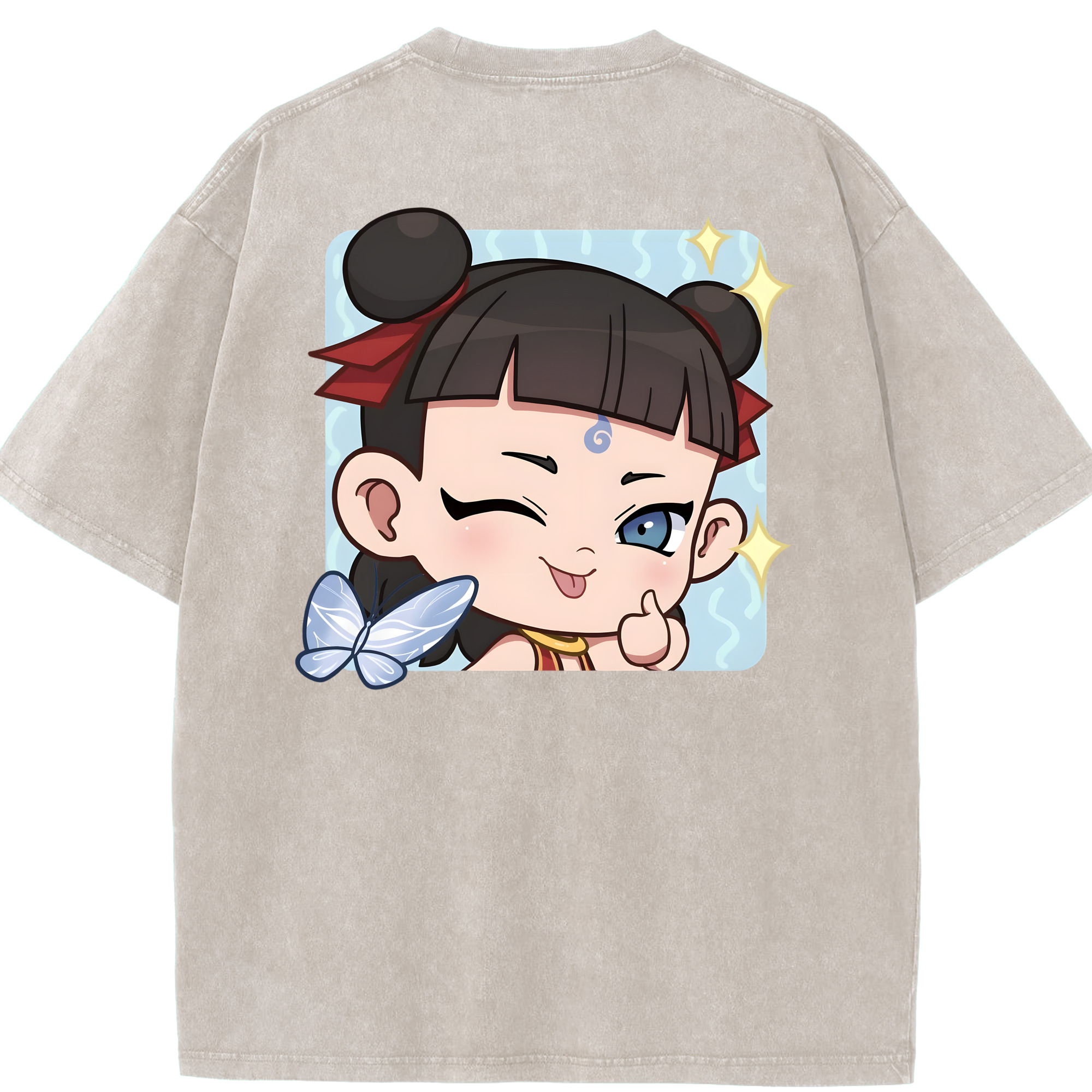 （画像用） Ne Zha 2 ナタ 魔童の大暴れ 綿100% ヴィンテージ風 半袖Tシャツ（背面プリント）