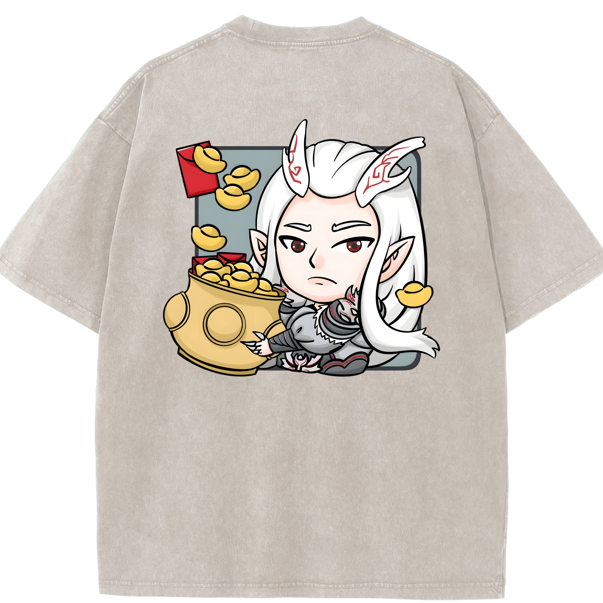 （画像用） Ne Zha 2 ナタ 魔童の大暴れ 綿100% ヴィンテージ風 半袖Tシャツ（背面プリント）