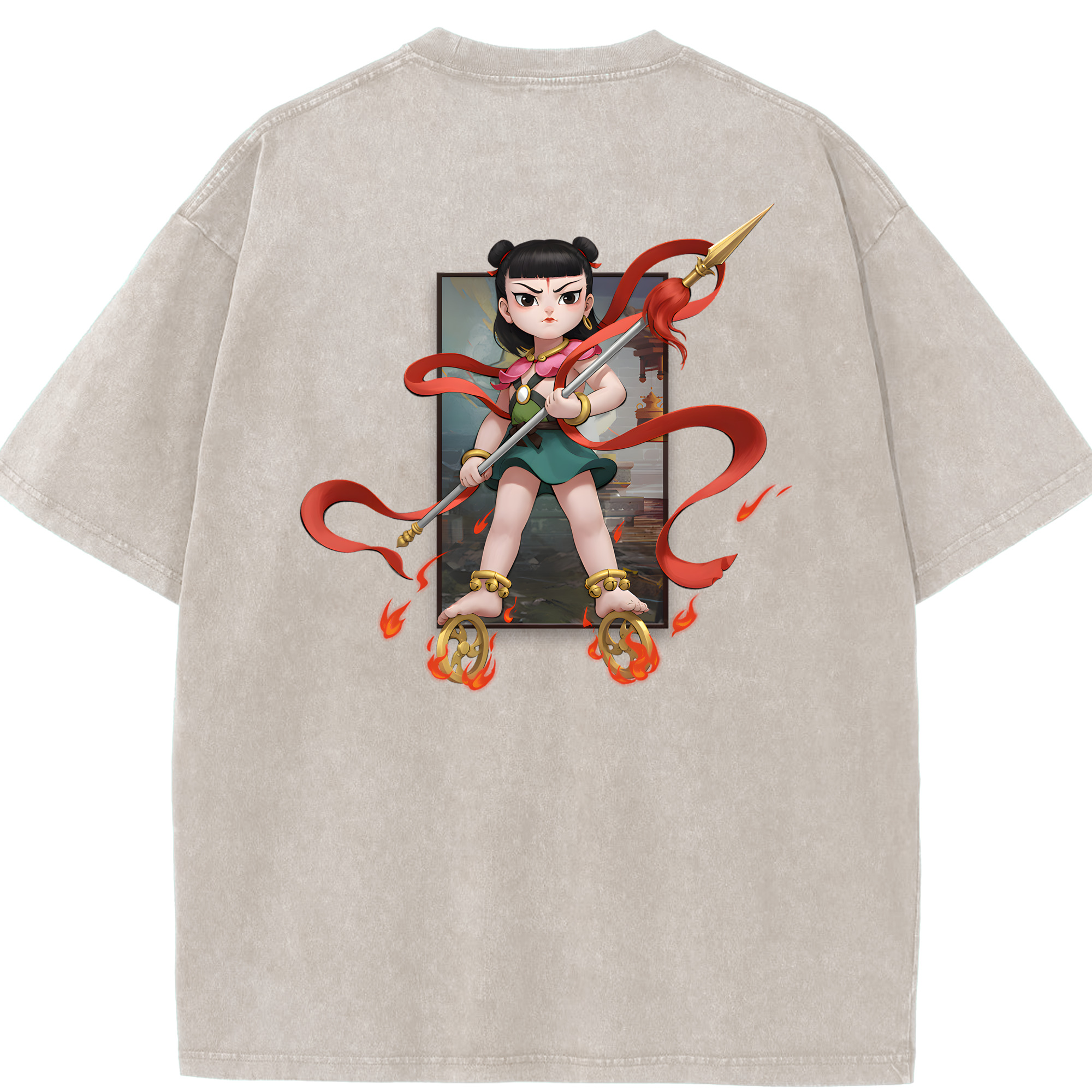 （画像用） Ne Zha 2 ナタ 魔童の大暴れ 綿100% ヴィンテージ風 半袖Tシャツ（背面プリント）