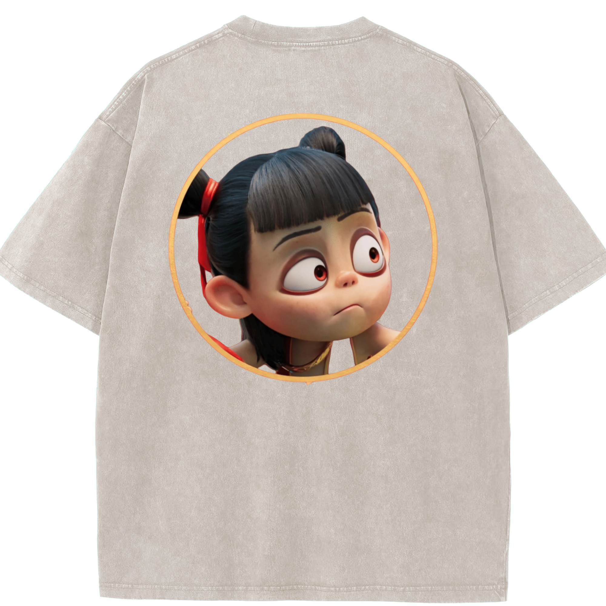 （画像用） Ne Zha 2 ナタ 魔童の大暴れ 綿100% ヴィンテージ風 半袖Tシャツ（背面プリント）