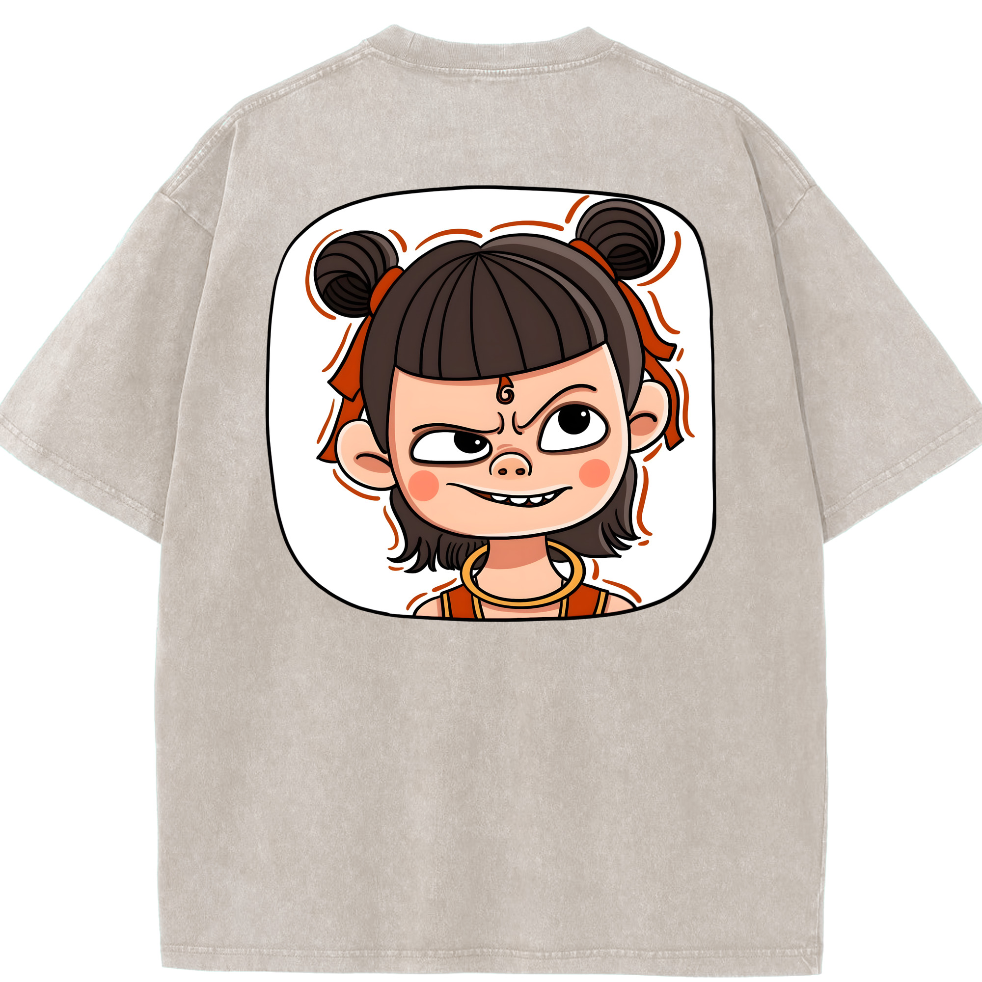 （画像用） Ne Zha 2 ナタ 魔童の大暴れ 綿100% ヴィンテージ風 半袖Tシャツ（背面プリント）